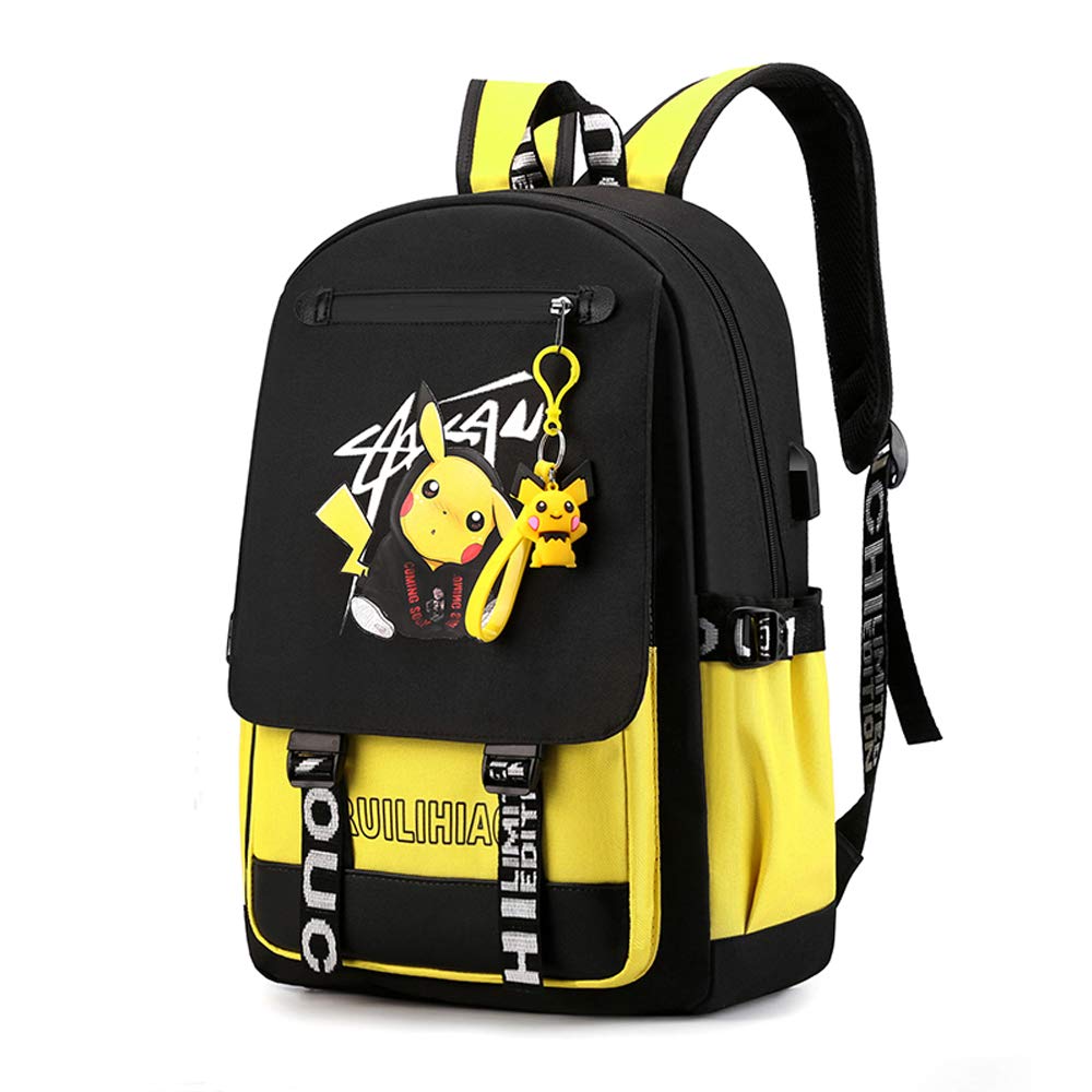 **CUSALBOY Stylish USB Charging Backpack for School, Travel & Work - Lightweight Laptop Backpack with Cartoon Glow Design, Perfect for Students & Professionals (Yellow)**    *(Great for Daily Commute, College, Business Trips & Outdoor Adventures!)*