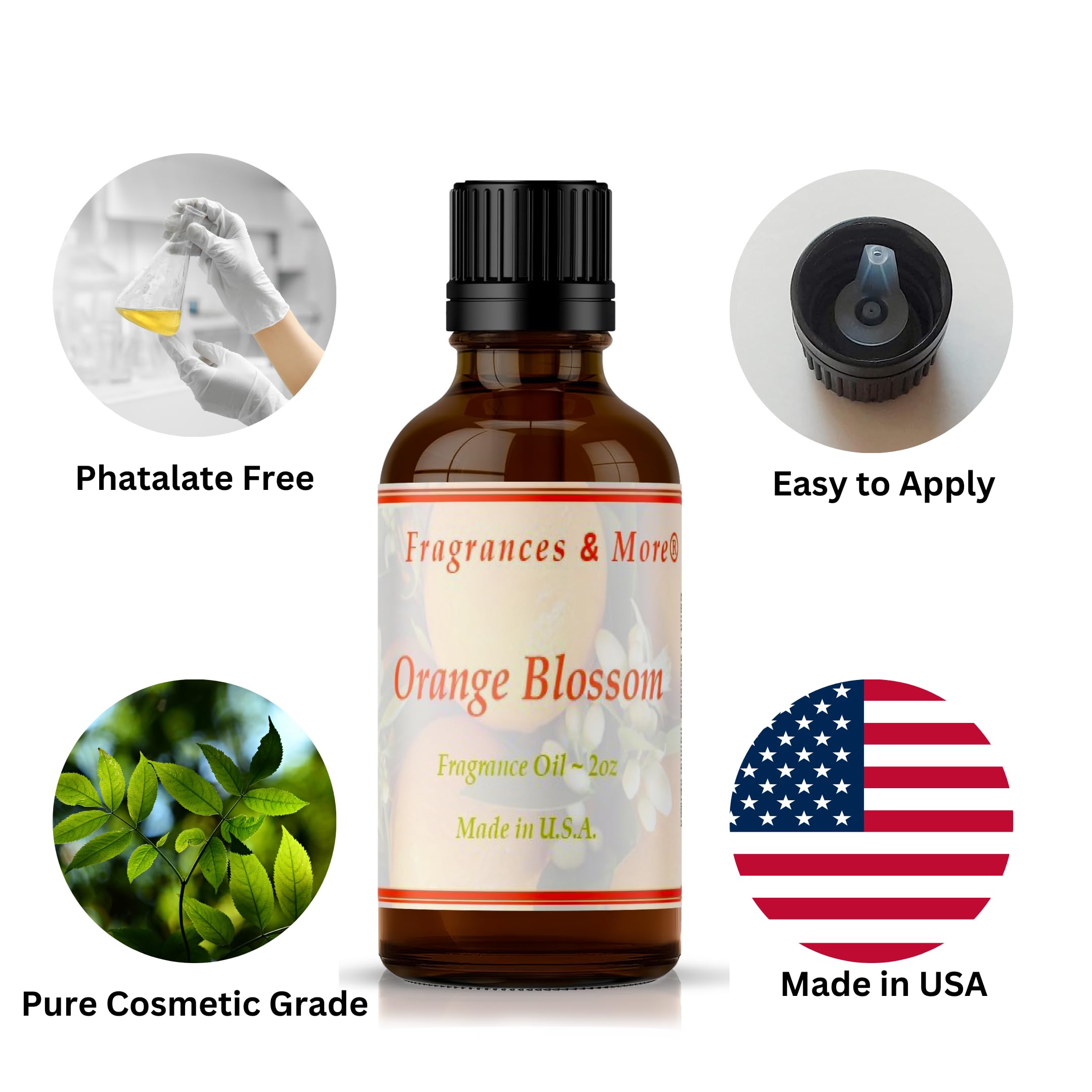 Premium Orange Blossom Fragrance Oil - 2oz (60ml) for Candle Making, Soap Making & Aromatherapy | Home Scented Oil for Diffusers, Bath Bombs & DIY Crafts | Relaxing Floral Aroma for Spa, Yoga & Meditation