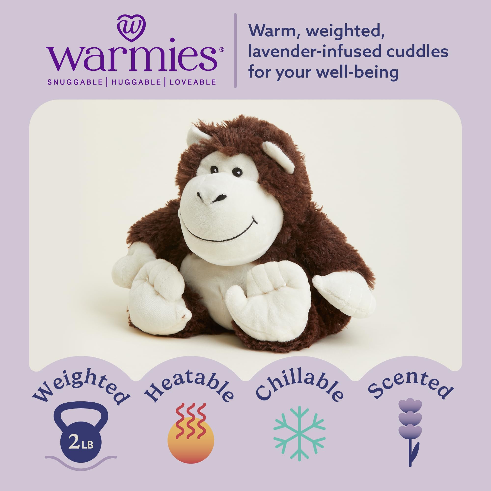 Warmies Microwavable & Weighted Stuffed Monkey Plush Toy - Soft Heating Animal for Adults & Kids - Perfect for Stress Relief, Anxiety Comfort & Sleep Aid - Ideal Gift for Boys, Girls, Babies & Toddlers (Great for Cuddling, Relaxation & Winter Warmth)