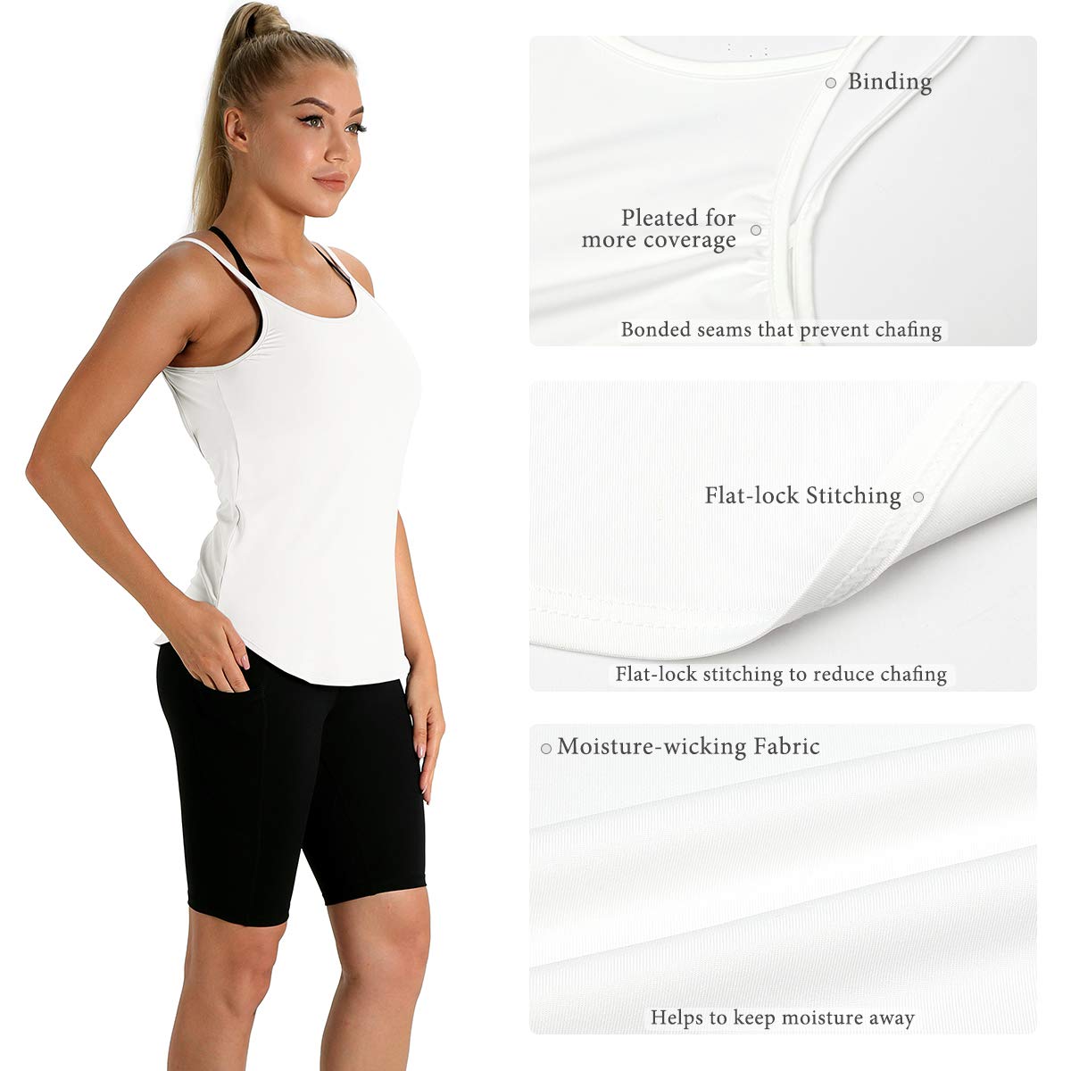 Icyzone Women's Built-in Bra Workout Tank Tops - Strappy Athletic Yoga Shirts for Running, Gym & Exercise | Comfortable Fitness Apparel for Yoga, Pilates & Active Lifestyles