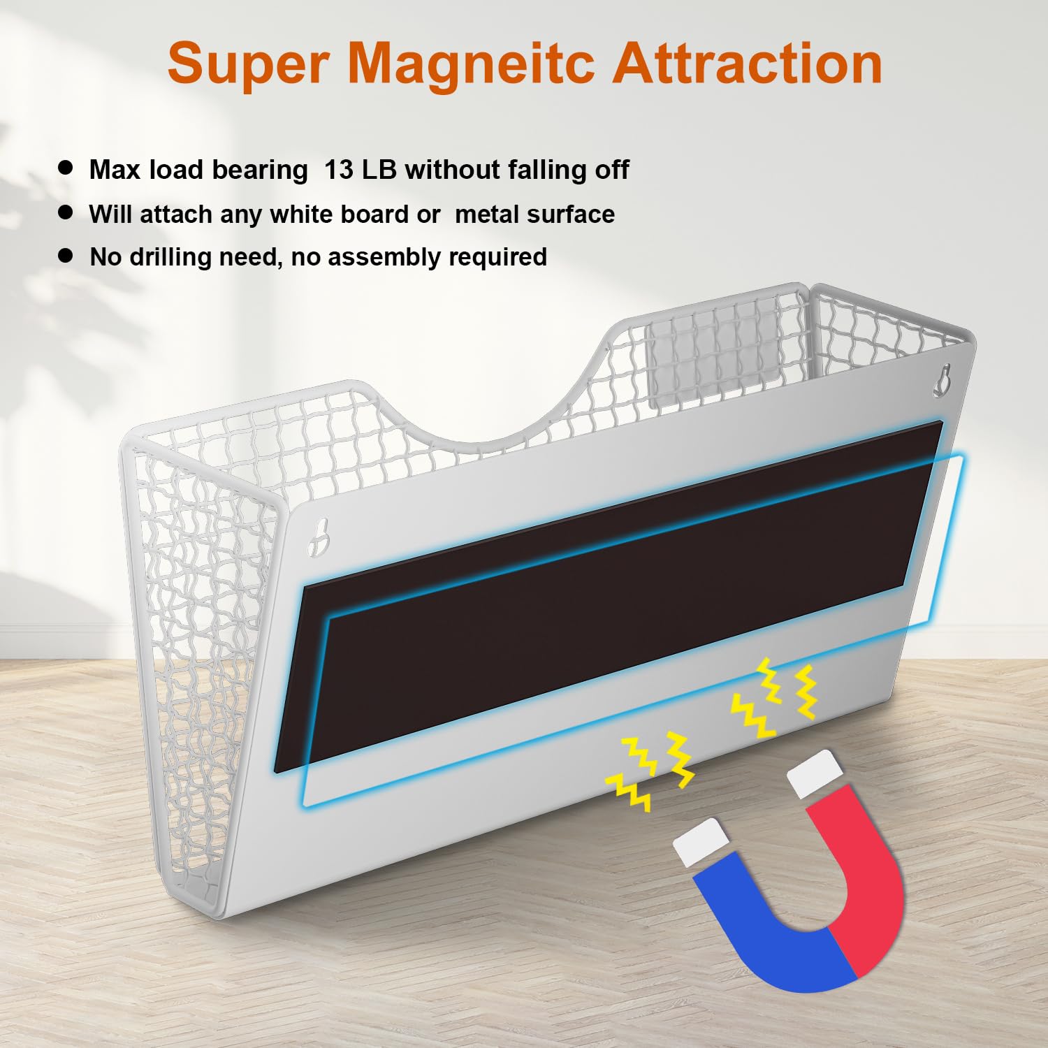 MFTEK Magnetic File Holder - 3-Pocket Wall Organizer for Paper, Mail & Magazines - No Drilling Hanging Storage Rack for Fridge, Cabinet, Office & Classroom (White) - Perfect for Home, Office & School Organization