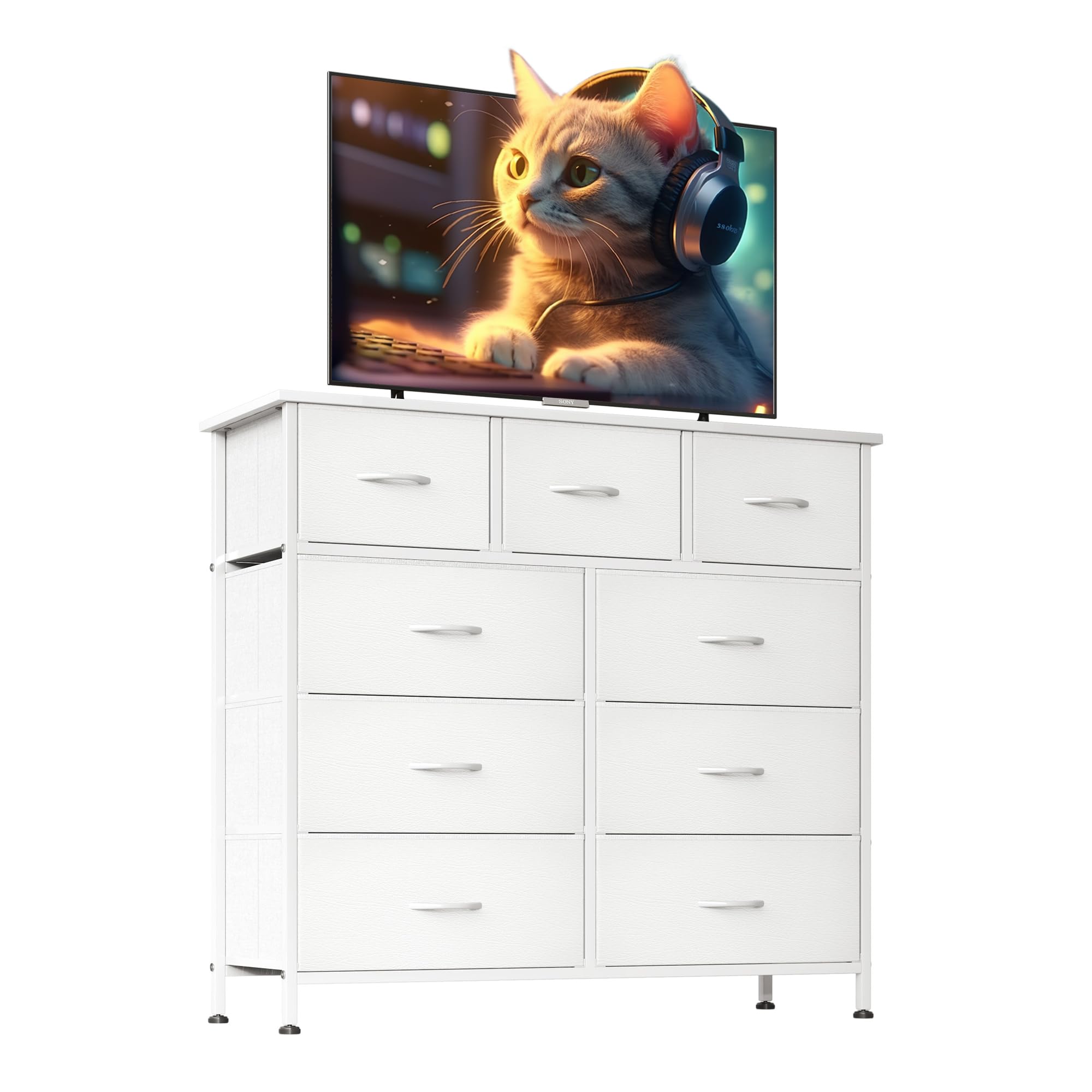 9-Drawer White Wooden Dresser for Bedroom - Tall Chest of Drawers with Wooden Top for Living Room, Closet & Entryway Storage | Perfect for Bedroom Organization & TV Stand Storage