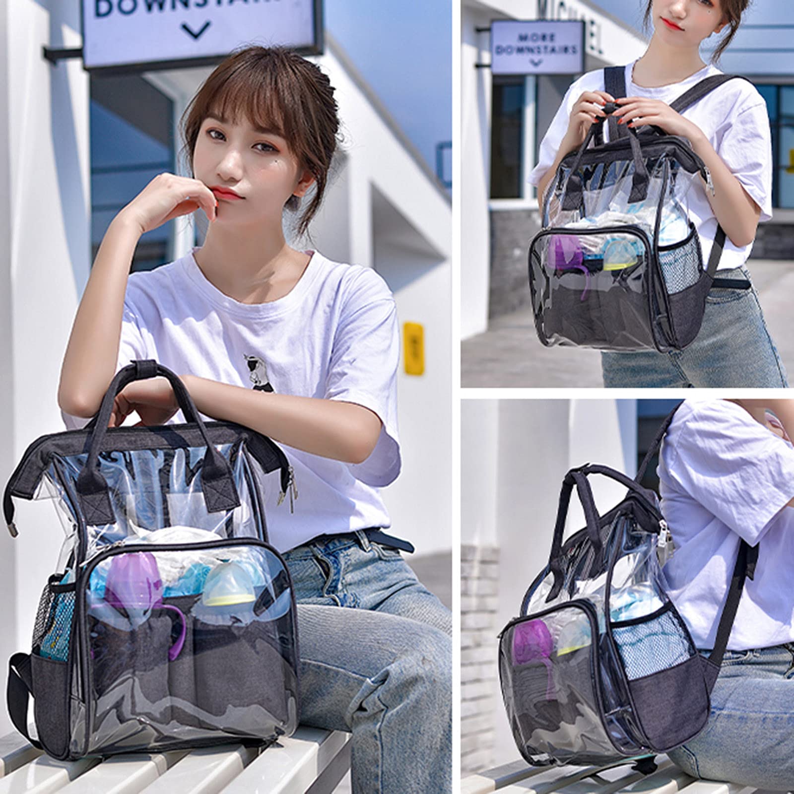 Comigeewa Large Clear PVC Backpack - Waterproof Transparent School Bag for Women & Men, Spacious Travel Beach Bag for Gym, Pool, Festival, Concerts & Outdoor Activities