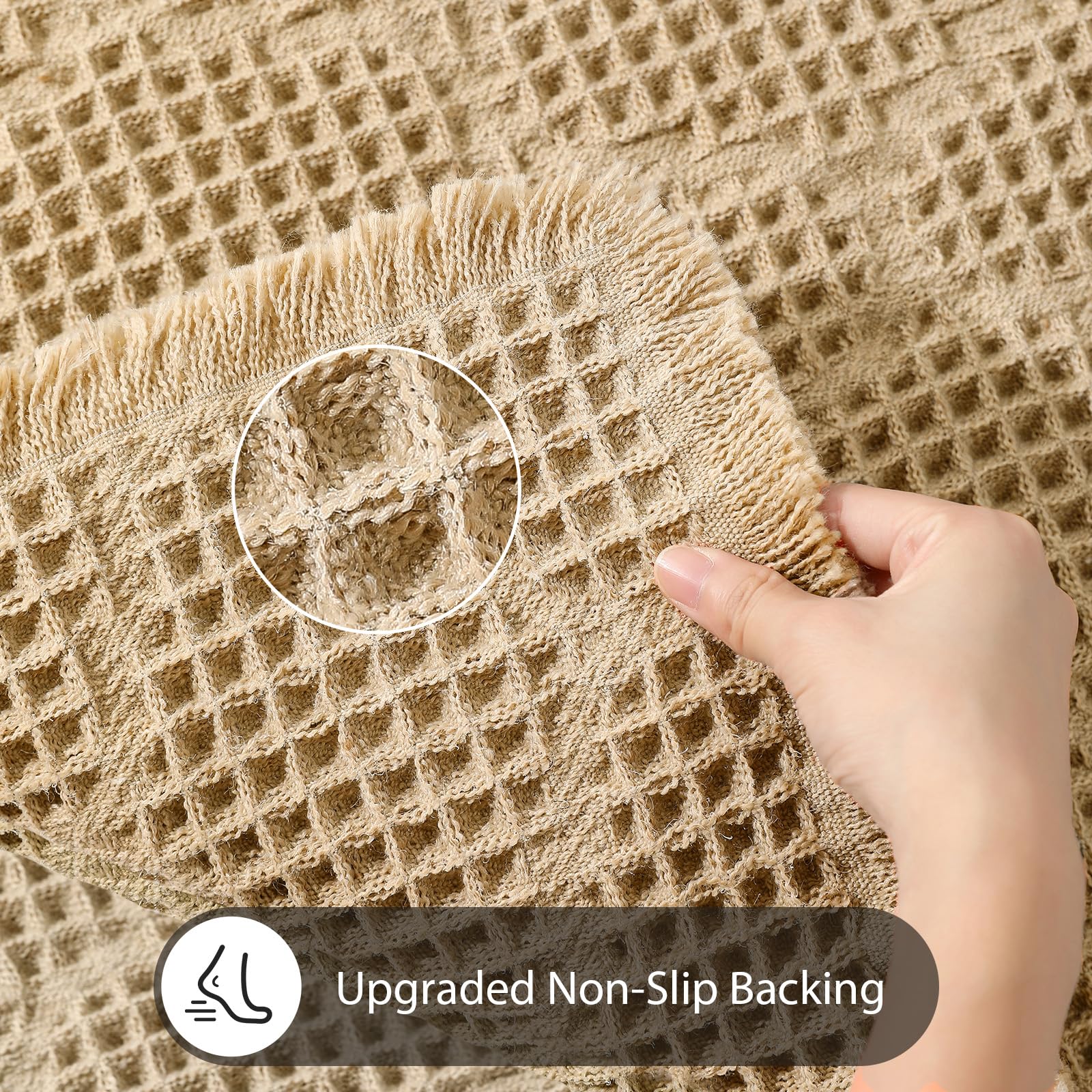 Upgraded Brown Waffle Bath Mat - Super Absorbent Non-Slip Bathroom Rug, Ultra Soft Knit Shower Mat with Tassels for Bath Tub Floor, Machine Washable Quick Dry Bath Mat 17x24 Inches - Perfect for Bathroom, Shower, and Vanity Areas