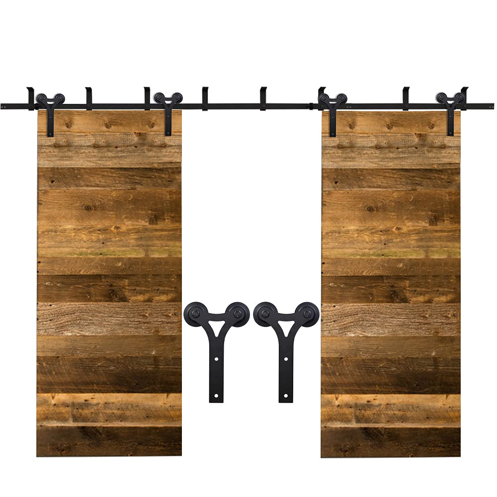 18FT Ceiling Mount Sliding Barn Door Hardware Kit - Black Low Profile L-Shape Bracket System for 54