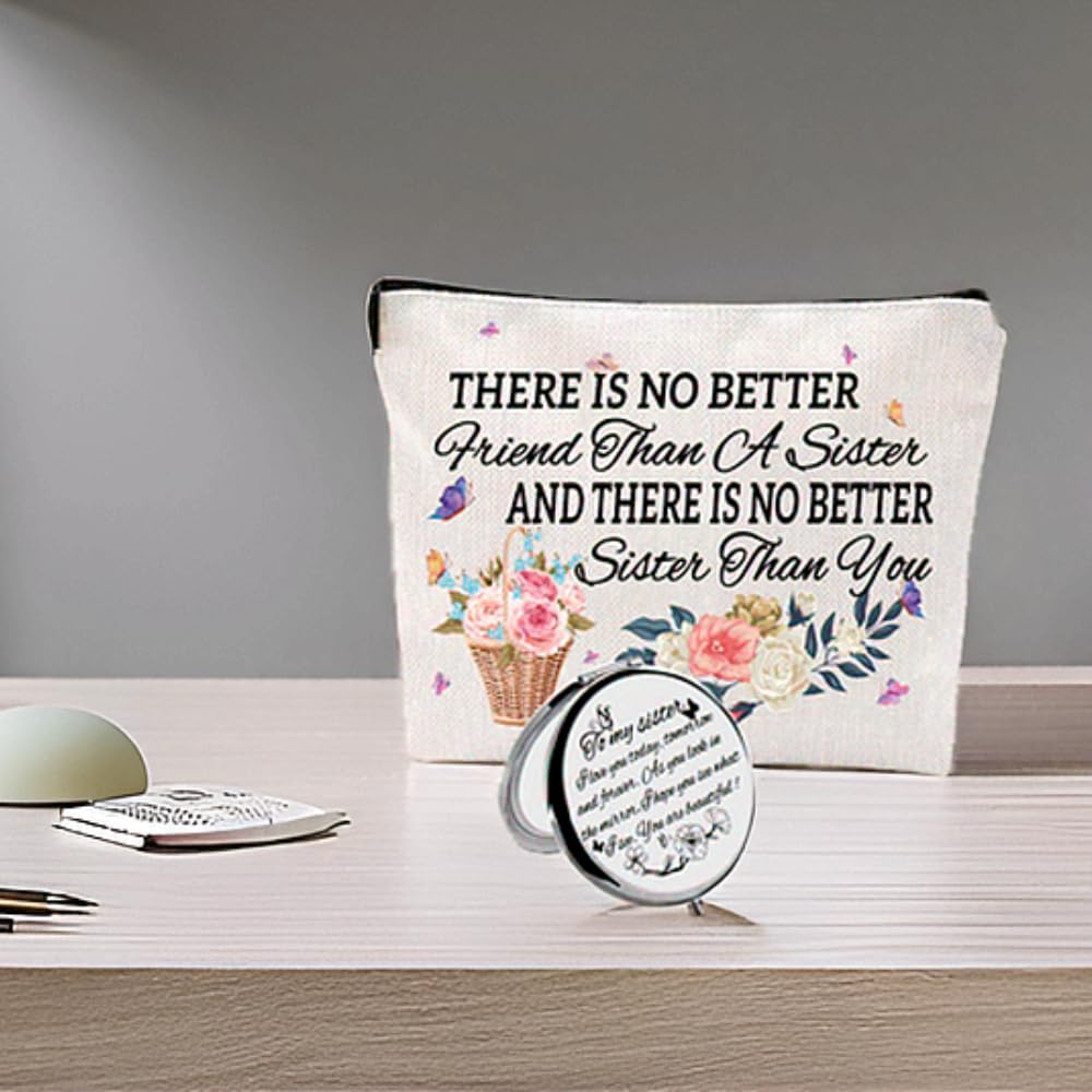 Best Sister Gifts - Thoughtful Birthday & Appreciation Presents for Sisters - Cute Cosmetic Bag with Mirror - Perfect for Birthdays, Holidays & Special Occasions