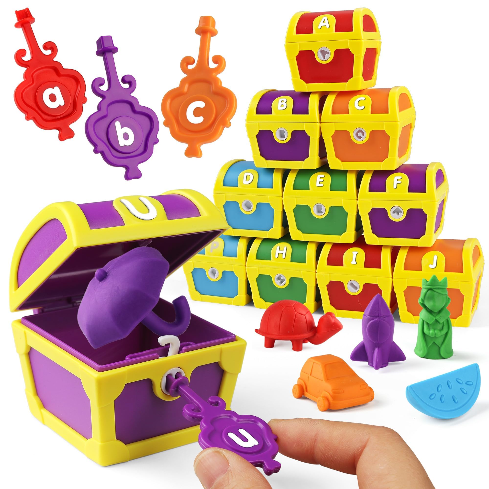 Coogam Alphabet Learning Toys for Toddlers 3-5 Years - 26pcs ABC Letter Matching Game with Surprise Locks & Keys, Montessori Fine Motor Skill Development Toy for Preschool Kids - Perfect for Classroom Learning & Homeschool Activities