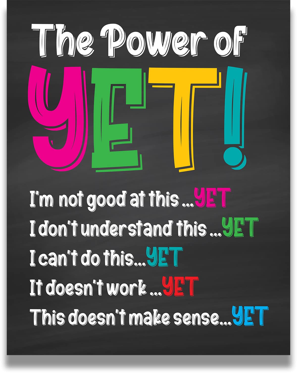The Power of Yet - Motivational Mental Health Wall Art for School Psychologists & Counselors - 16x20 Unframed Classroom Poster - Inspirational Decor for Counseling Offices, Teacher Supplies & Kids Bedrooms