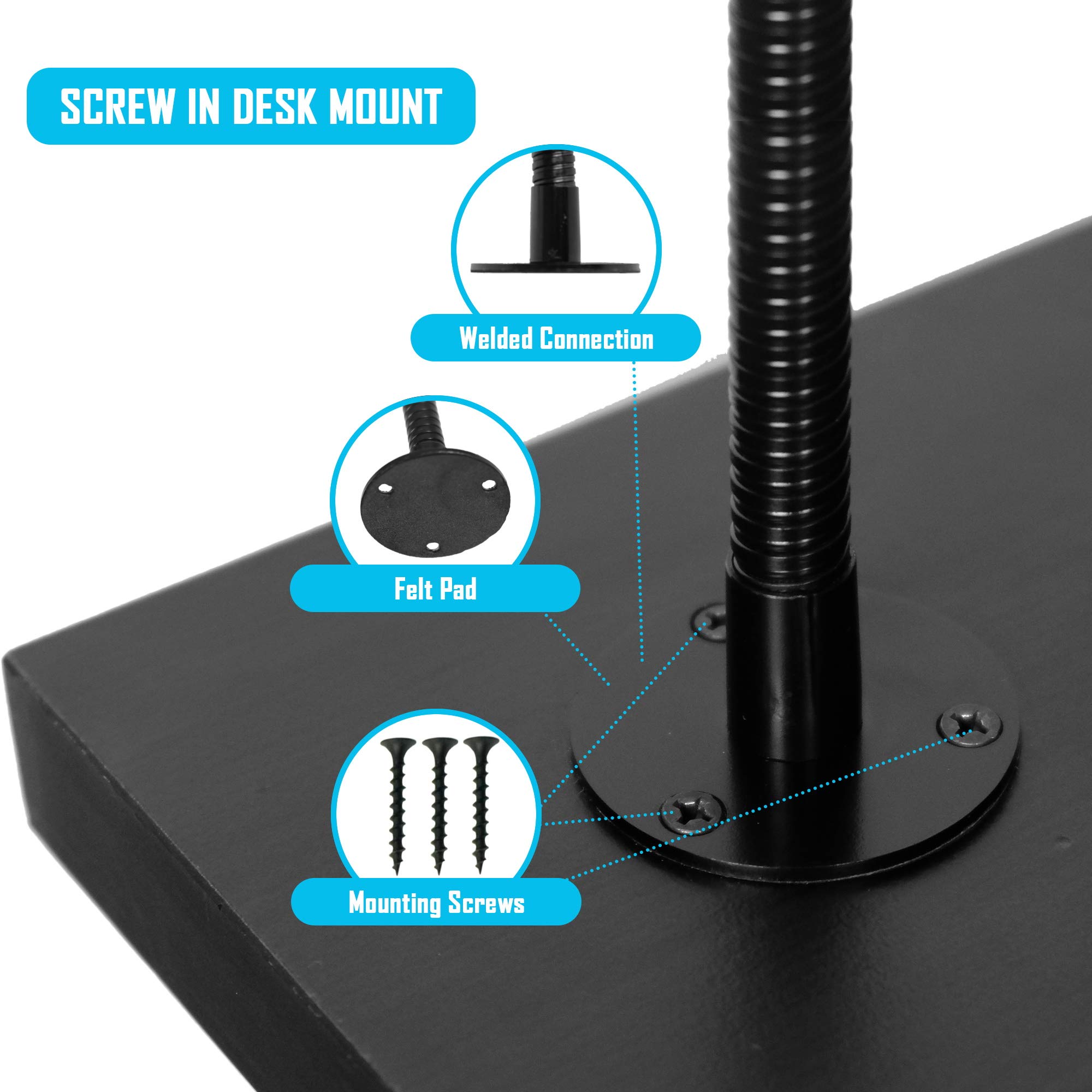 Adjustable Desk Mount Gooseneck Microphone Stand with Screw-in Clamp for Tables & Podiums - Perfect for Podcasting, Streaming, and Conference Room Setups (13