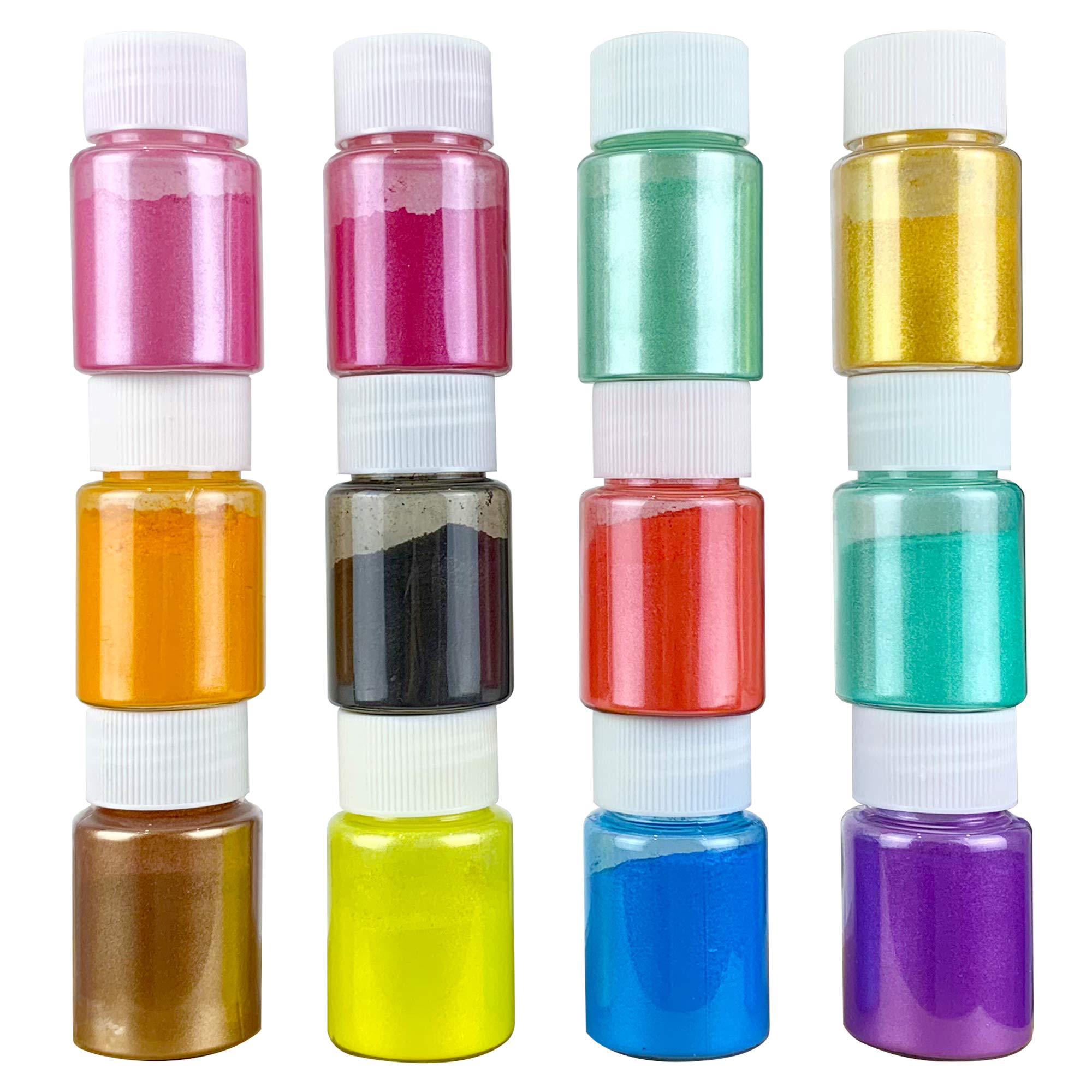 Mica Powder Pigment 12 Color Set - Non-Toxic Natural Epoxy Resin Dye for DIY Crafts, Slime, Soap Making, Bath Bombs, Nail Art, Paint, Makeup & Eyeshadow - Perfect for Home Decor, Jewelry, Candles & Cosmetics