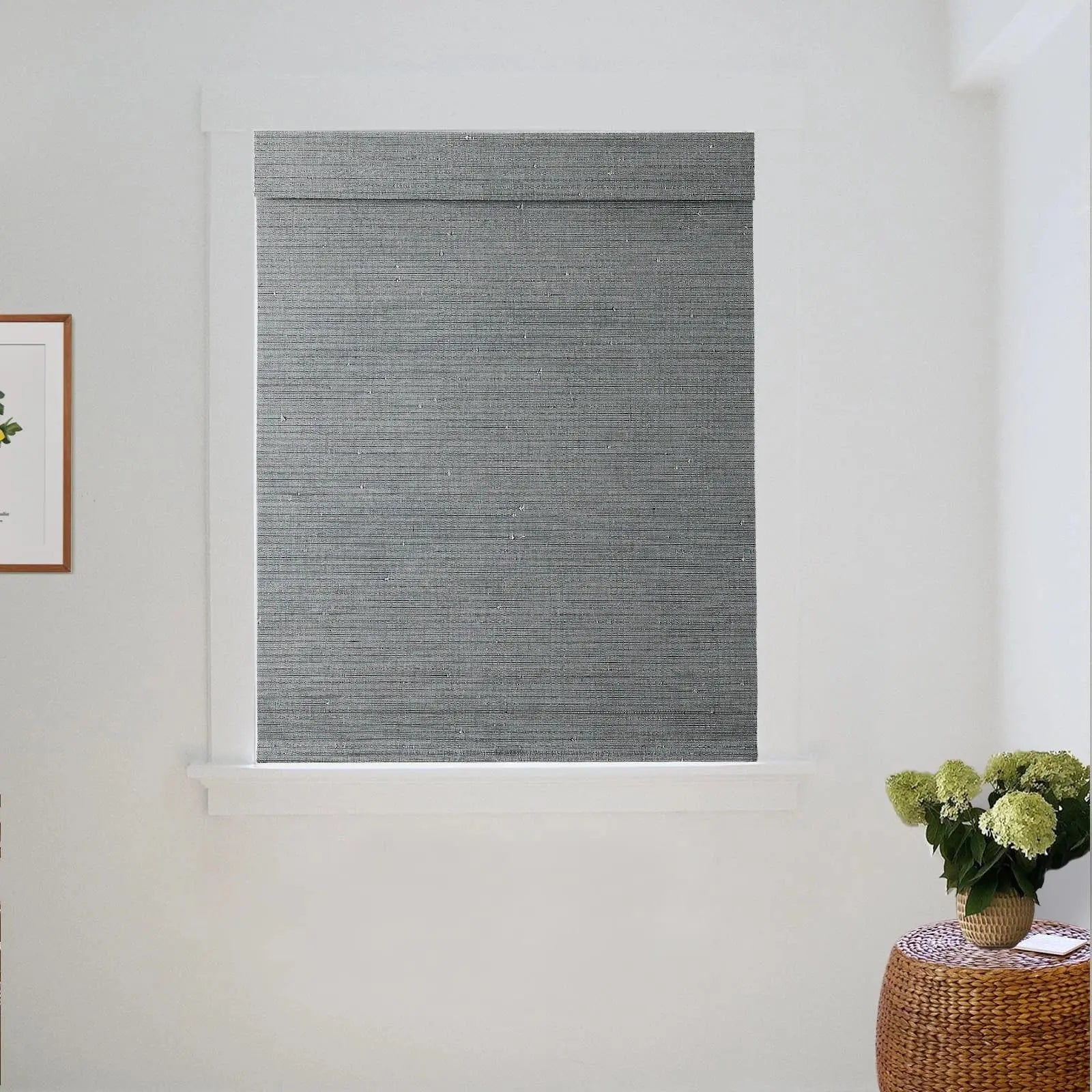 Natural Bamboo Woven Paper Window Shade - Blue | Eco-Friendly Room Darkening Blind for Bedroom, Living Room & Office