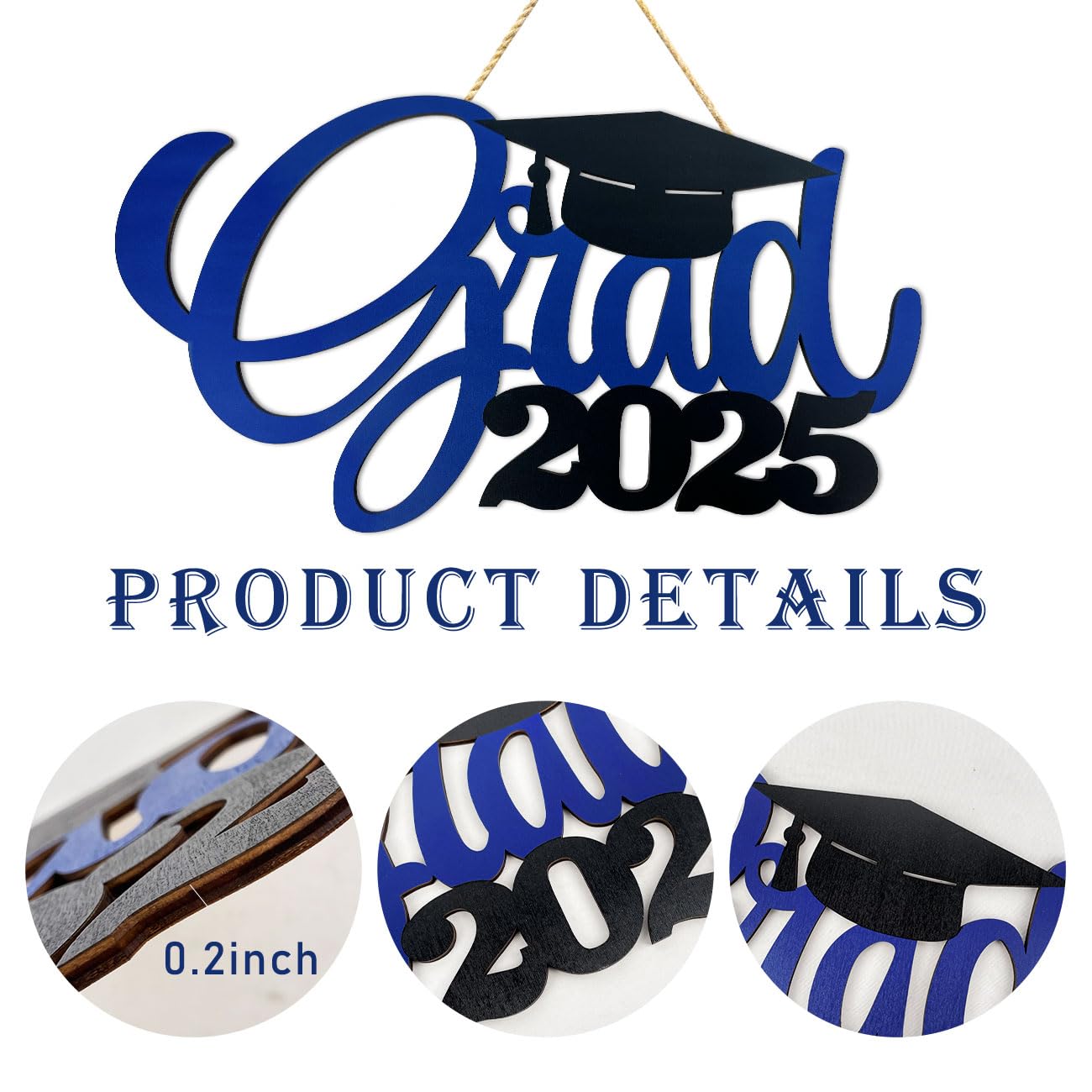 2025 Graduation Wooden Sign - Blue Class of 2025 Photo Booth Props & Party Decorations for Graduation Announcements, Ceremony Backdrops, and Home Decor