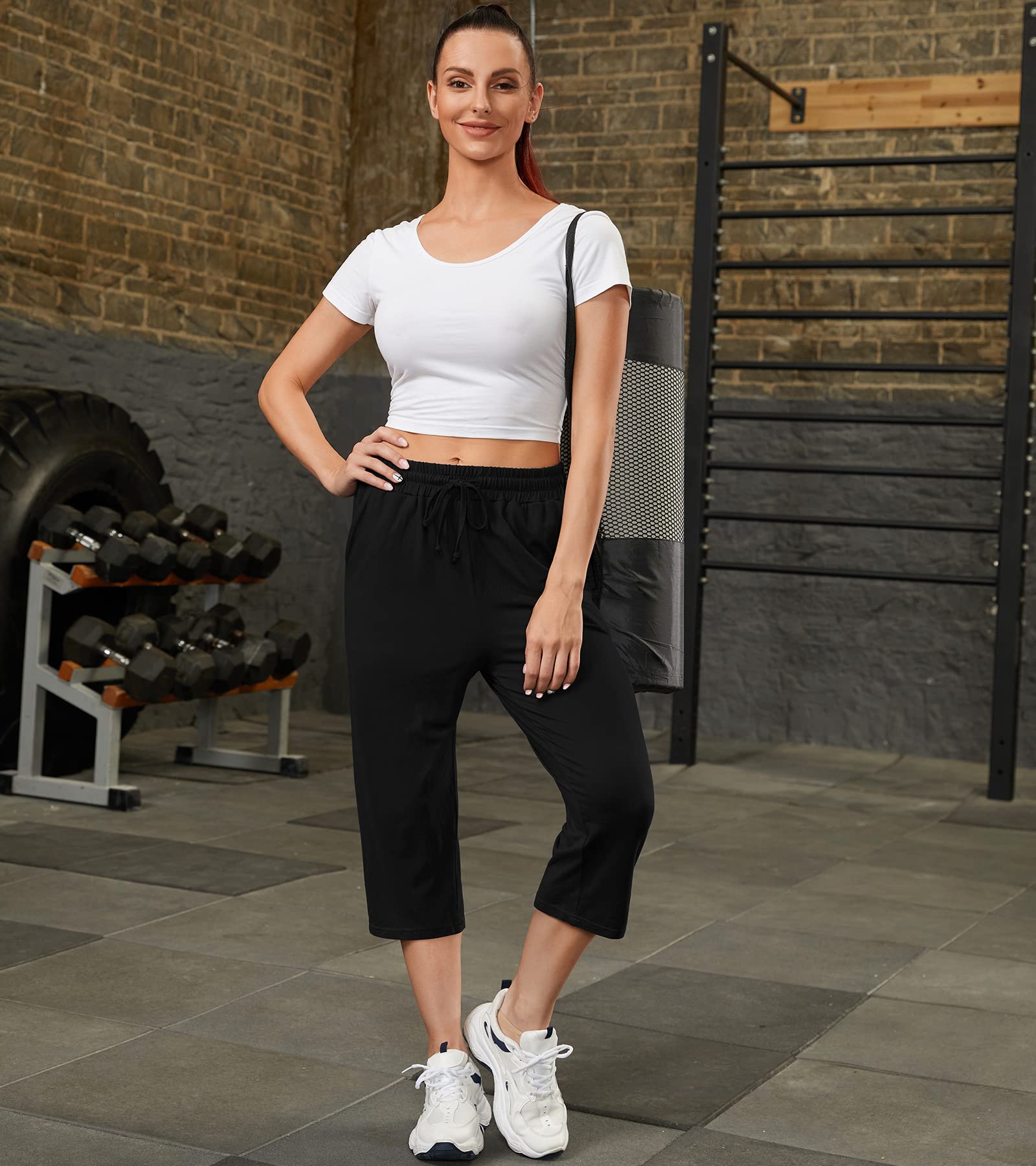 OLIKEME Women's High Waisted Yoga Capri Pants - Loose Fit Drawstring Lounge Sweatpants for Running, Gym & Workout with Pockets | Comfortable Athletic Wear for Yoga, Pilates & Casual Outfits
