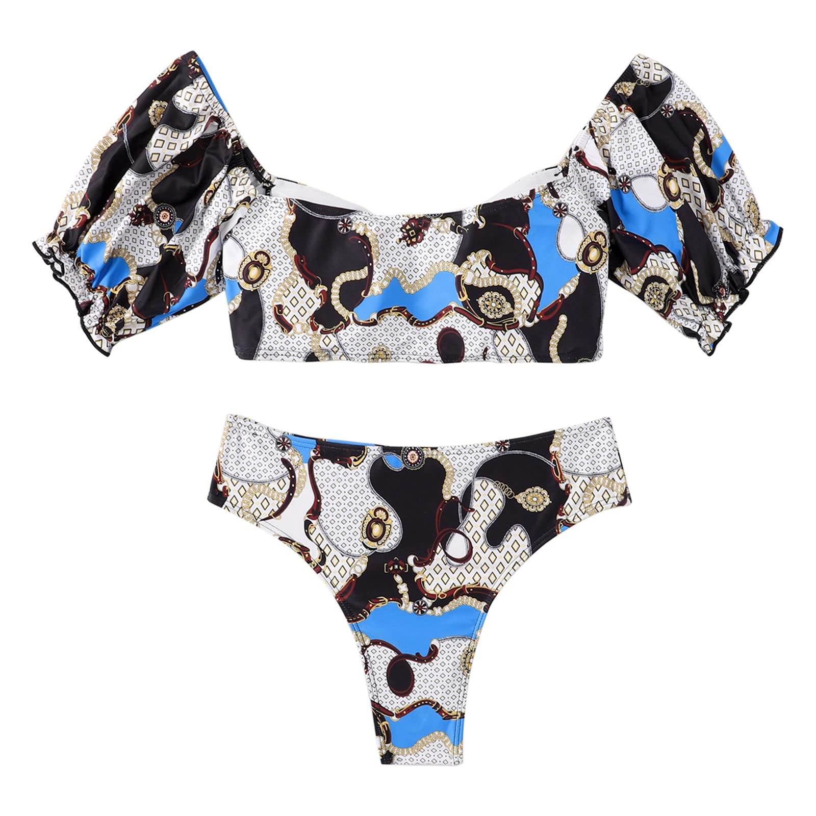 Women's Sexy Strap Sleeve Print Two Piece Swimsuit Set with Cover Up - Beachwear for Summer Vacation, Pool Party & Tropical Getaways
