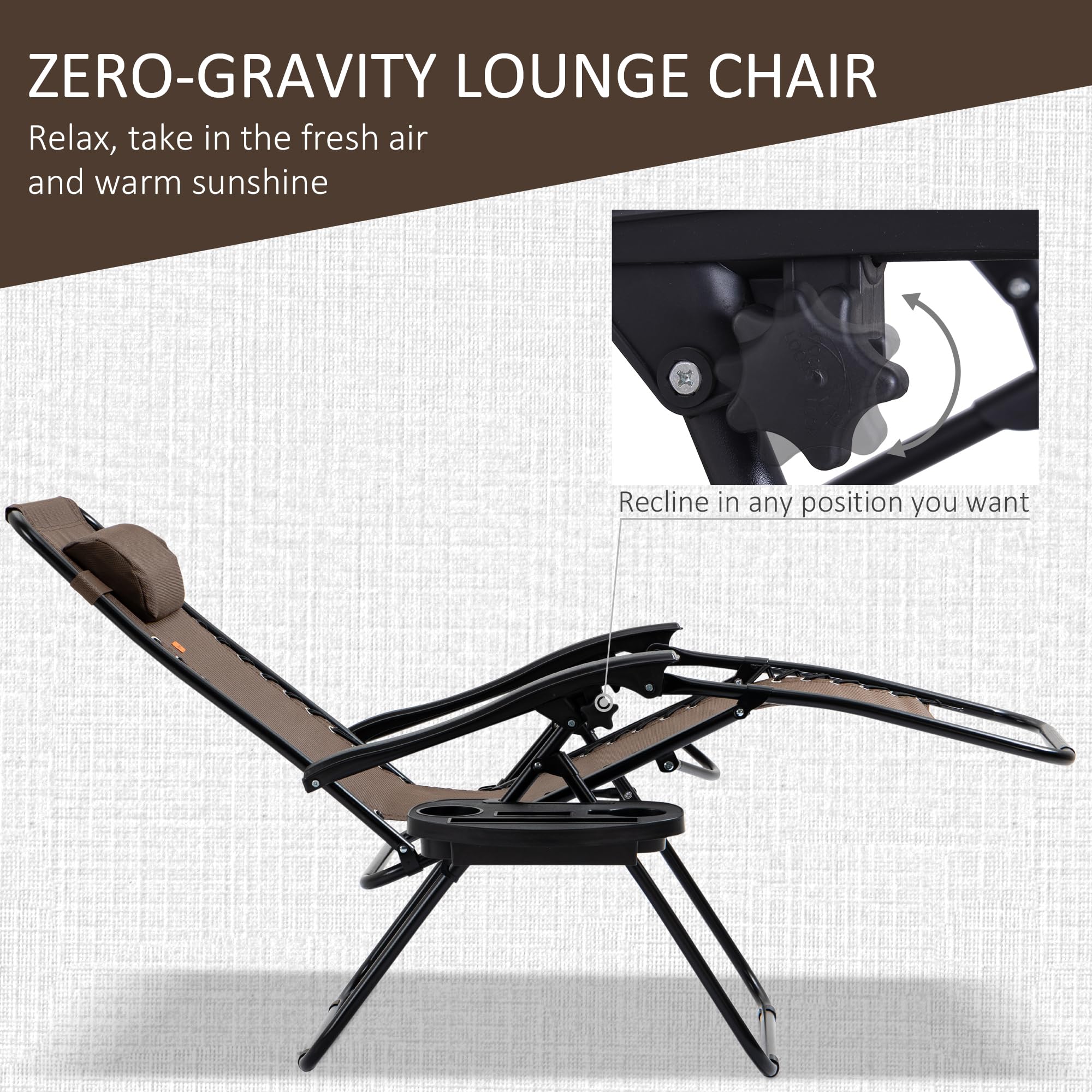 Outsunny Zero Gravity Reclining Chair Set with Side Table - Adjustable Folding Lounge Chair with Cup Holders & Pillows for Pool, Backyard, Beach, Patio - Perfect for Relaxing, Sunbathing & Outdoor Lounging