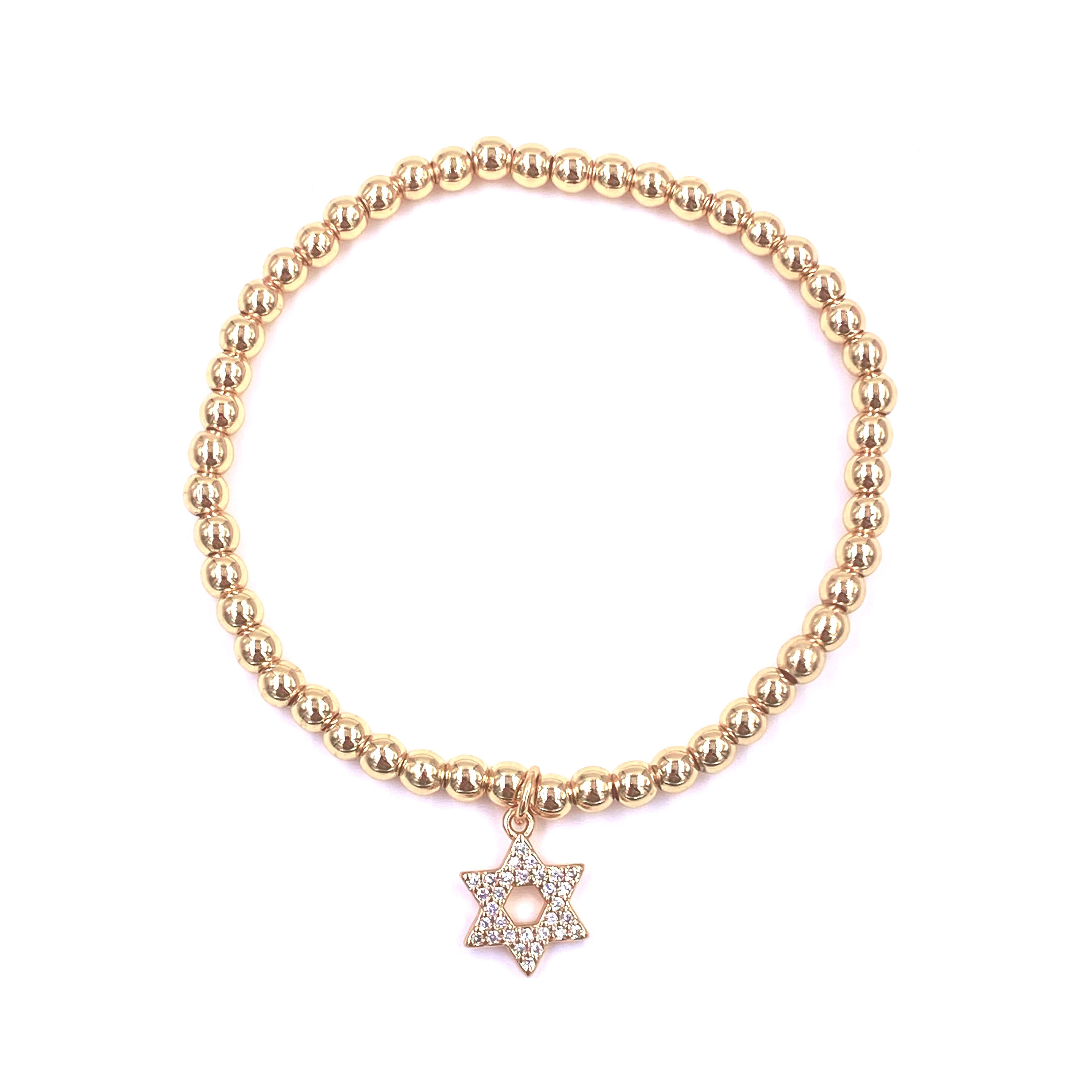 Ashley Gold Stainless Steel Floating CZ Star Charm Stretch Beaded Bracelet for Women - Elegant Adjustable Fashion Jewelry for Daily Wear, Parties & Gifts