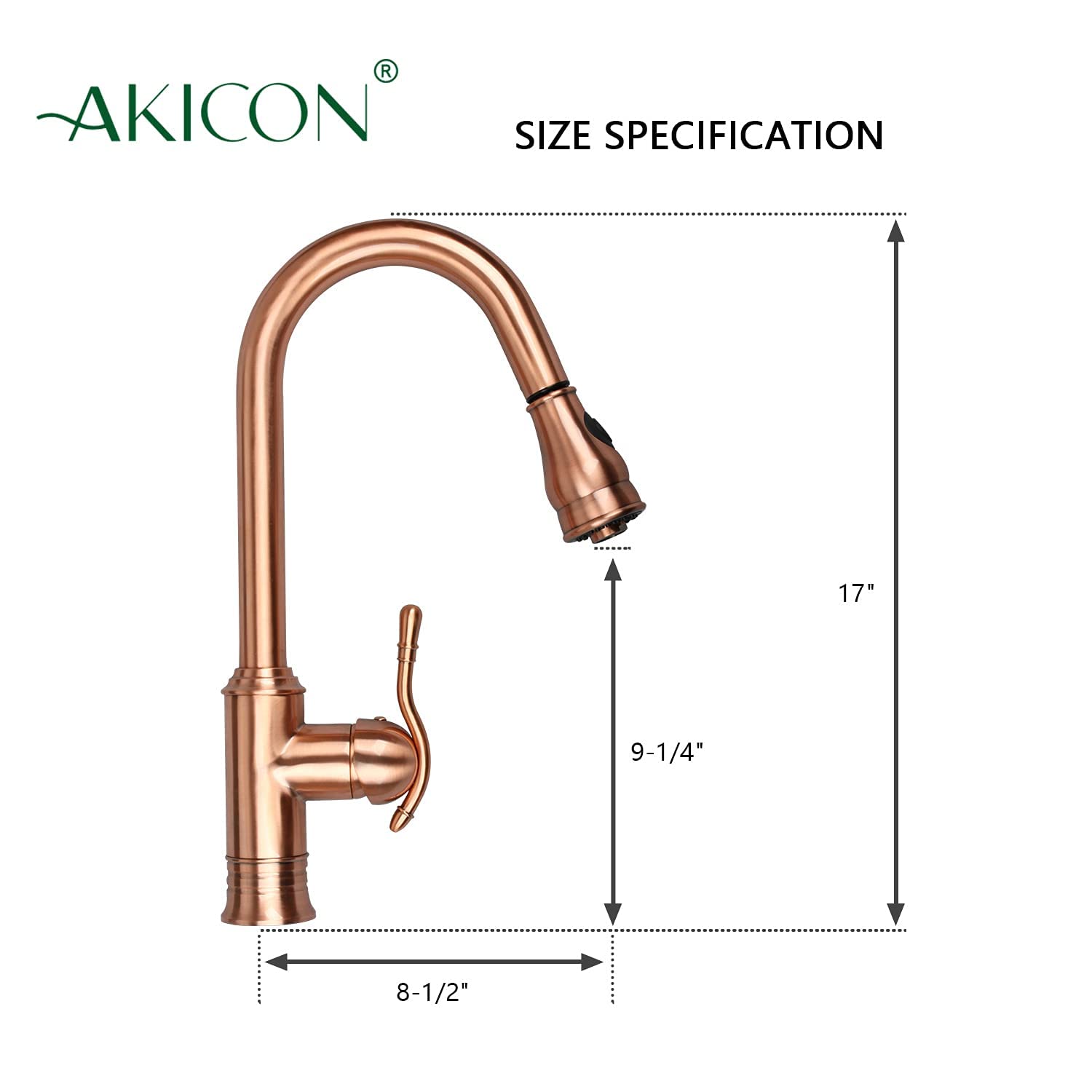 Akicon Copper Single-Hole Pull-Down Sprayer Kitchen Faucet - Single Handle Brushed Nickel Sink Faucet for Modern Farmhouse & Industrial Style Kitchens