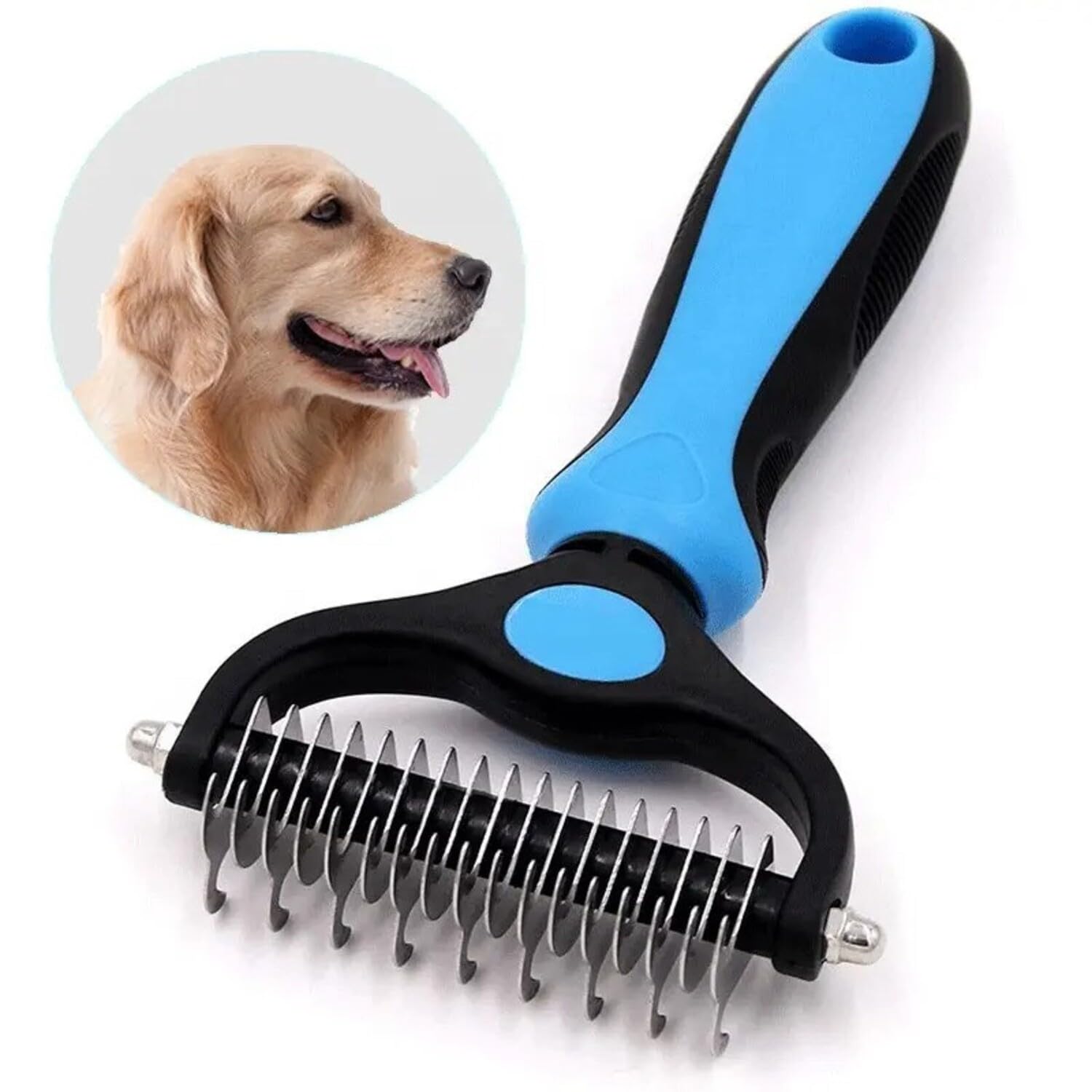 Premium Pet Deshedding Brush for Dogs & Cats - Double Sided Grooming Tool with Undercoat Rake & Shedding Comb | Safe Fur Removal & Mat Detangler for Matted Hair | Perfect for Home Grooming & Shedding Season Care (Blue)