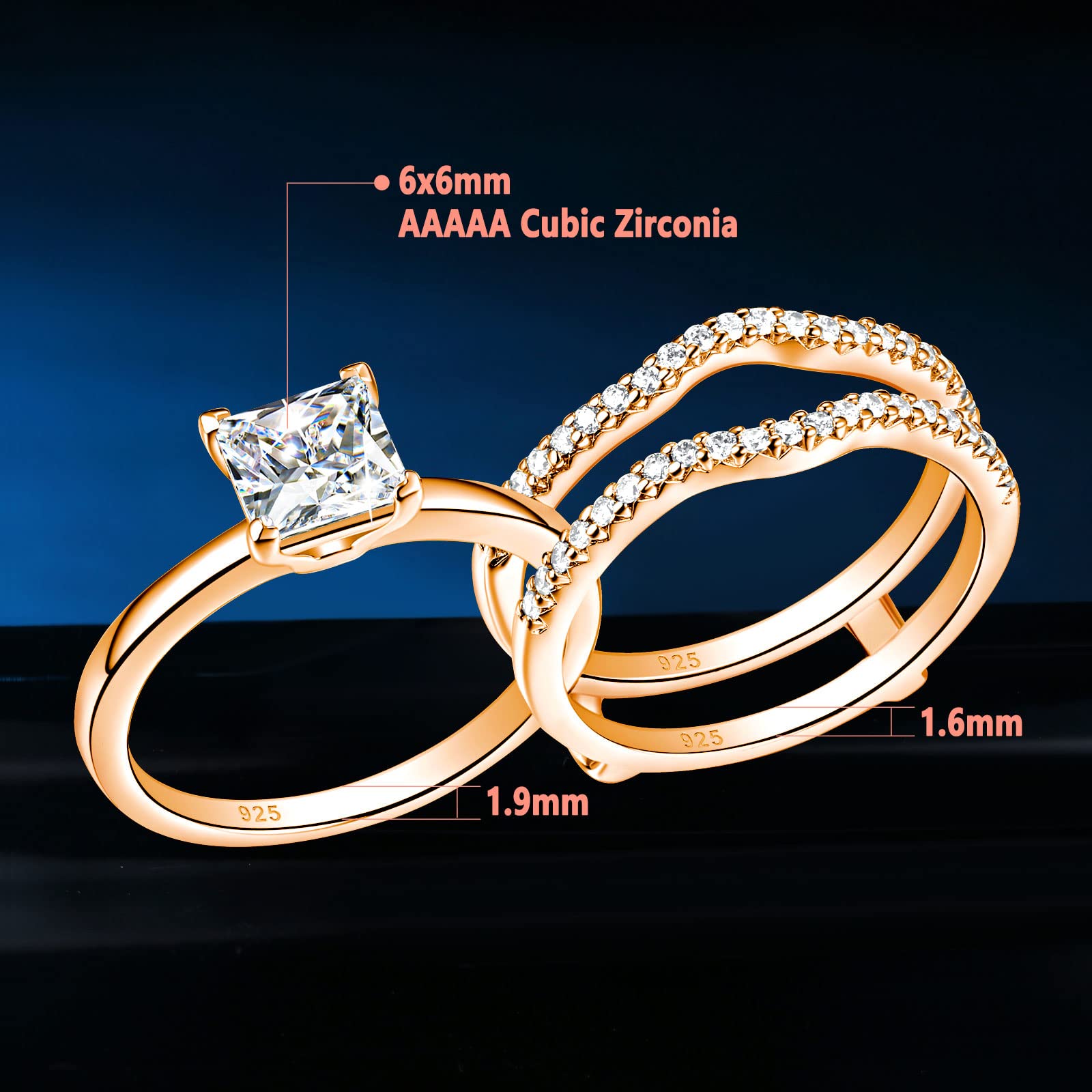 SHELOVES Solitaire Princess CZ Engagement Ring Set with Wedding Band & Ring Enhancer - Sterling Silver Size 5-12 - Perfect for Proposals, Anniversaries & Bridal Jewelry