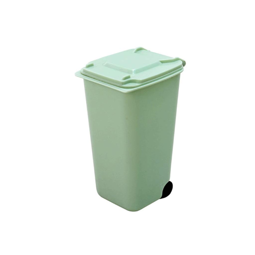 SCYMX EVTYI Mini Wheelie Trash Can - Small Plastic Waste Bin for Home, Office & Desktop - Green Dustbin for Paper, Snacks & Office Supplies - Perfect for Desks, Cars & Small Spaces