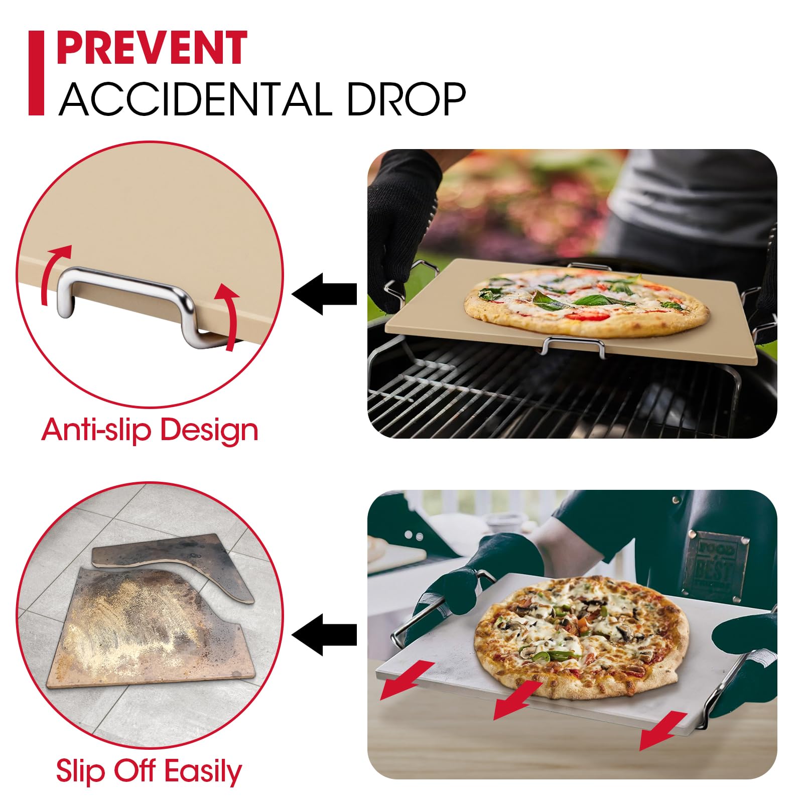Unicook 16 x 14 Inch Cordierite Pizza Stone for Oven & Grill - Rectangular Baking Stone for Bread, Pizza, Cookies - Includes Carry Rack & Dough Scraper - Perfect for Home Baking, Outdoor BBQ & Restaurant Use