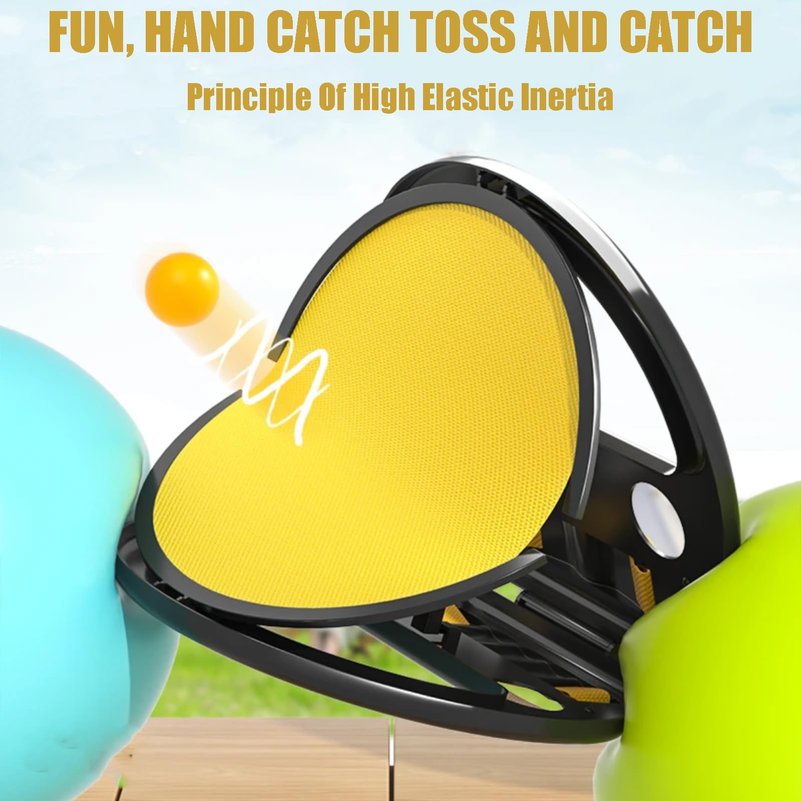 Black and Yellow Toss and Catch Ball Game Set with Racket and Pocket for Outdoor Fun, Beach Toys for Kids and Adults, Perfect for Backyard, Patio, and Park Play