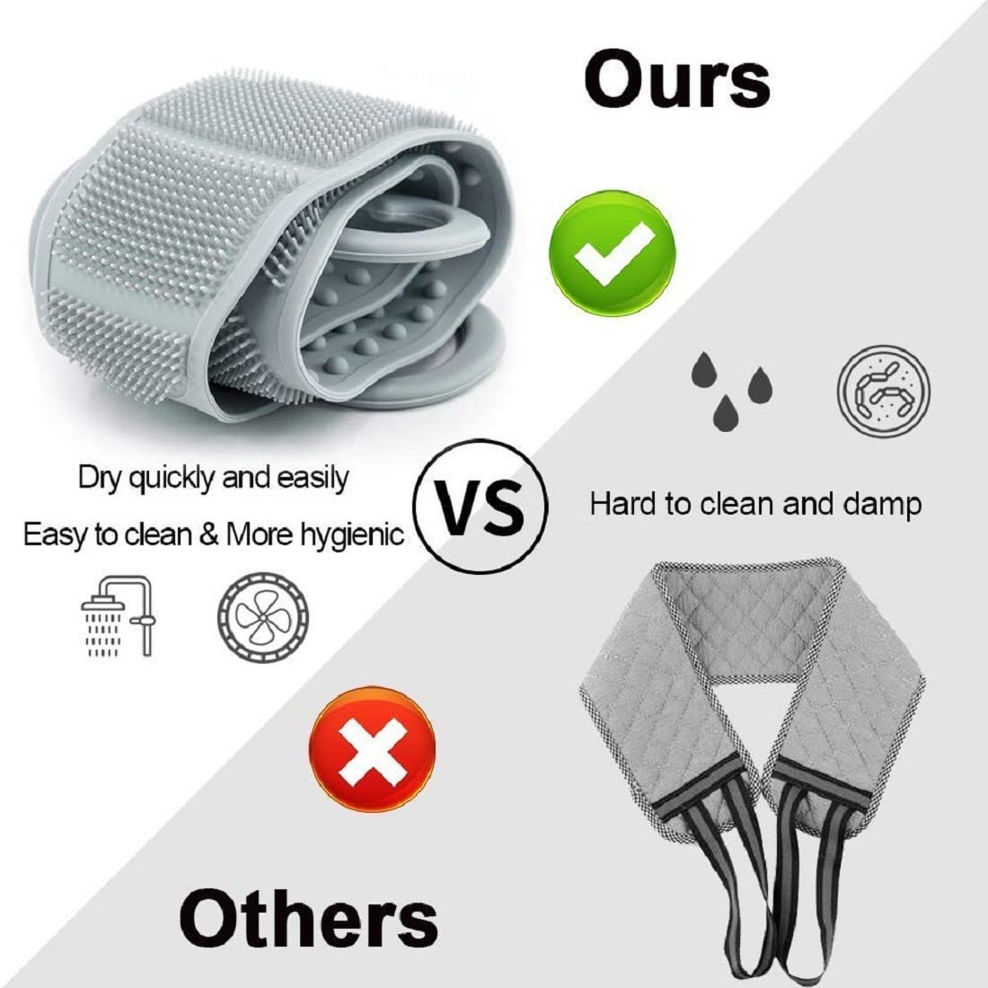 Exfoliating PVA Silicone Bath Body Brush with Soft Bristles for Men & Women - Long Back Scrubber for Shower, Improves Blood Circulation & Skin Health - Perfect for Deep Cleansing, Dead Skin Removal & Spa-Like Experience at Home