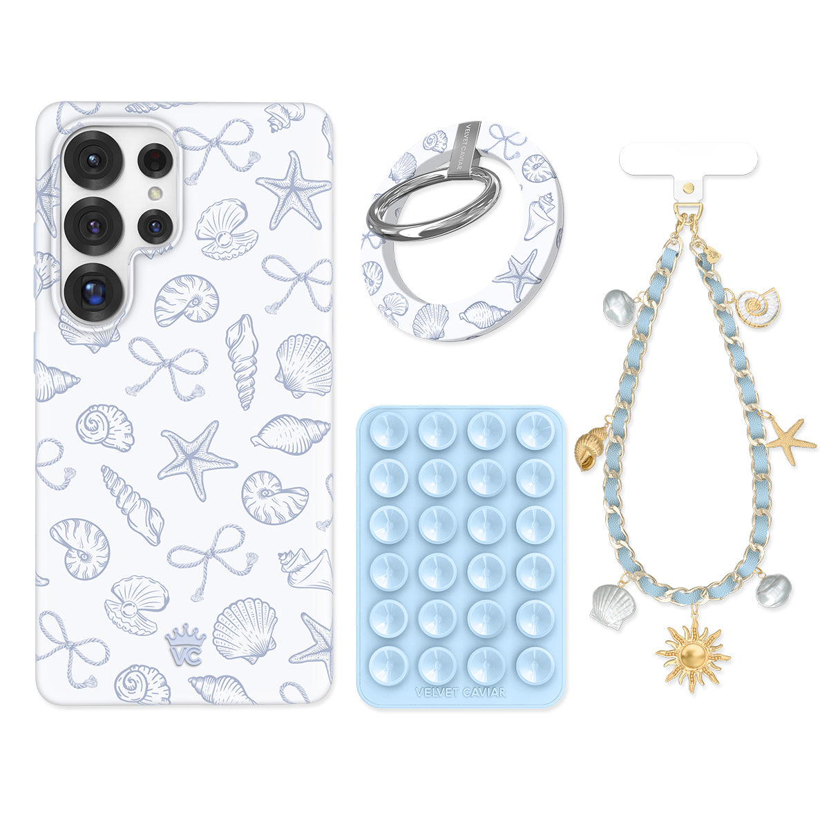 Premium Coastal Seashells Phone Grip & Stand for Samsung Galaxy - Non-Slip Phone Holder with Adhesive for S22/S21/Note 20 - Perfect for Beach Vacations, Poolside Relaxation & Summer Travel Accessories