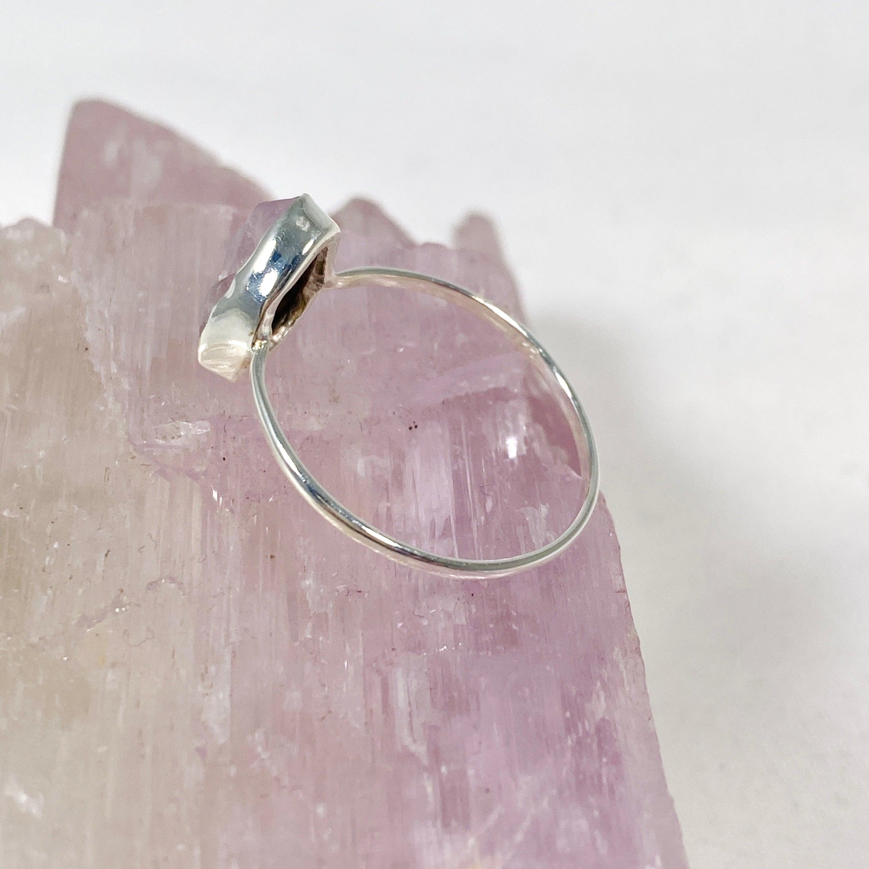 Natural Kunzite Raw Crystal Sterling Silver Band Ring for Women - Elegant Handmade Jewelry Gift for Birthday, Anniversary & Special Occasions