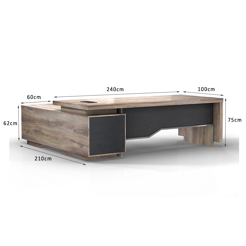Premium LARKIN Executive Desk with Left Return 2.4M - Warm Oak & Black Finish - Ideal for Home Office & Professional Workspaces