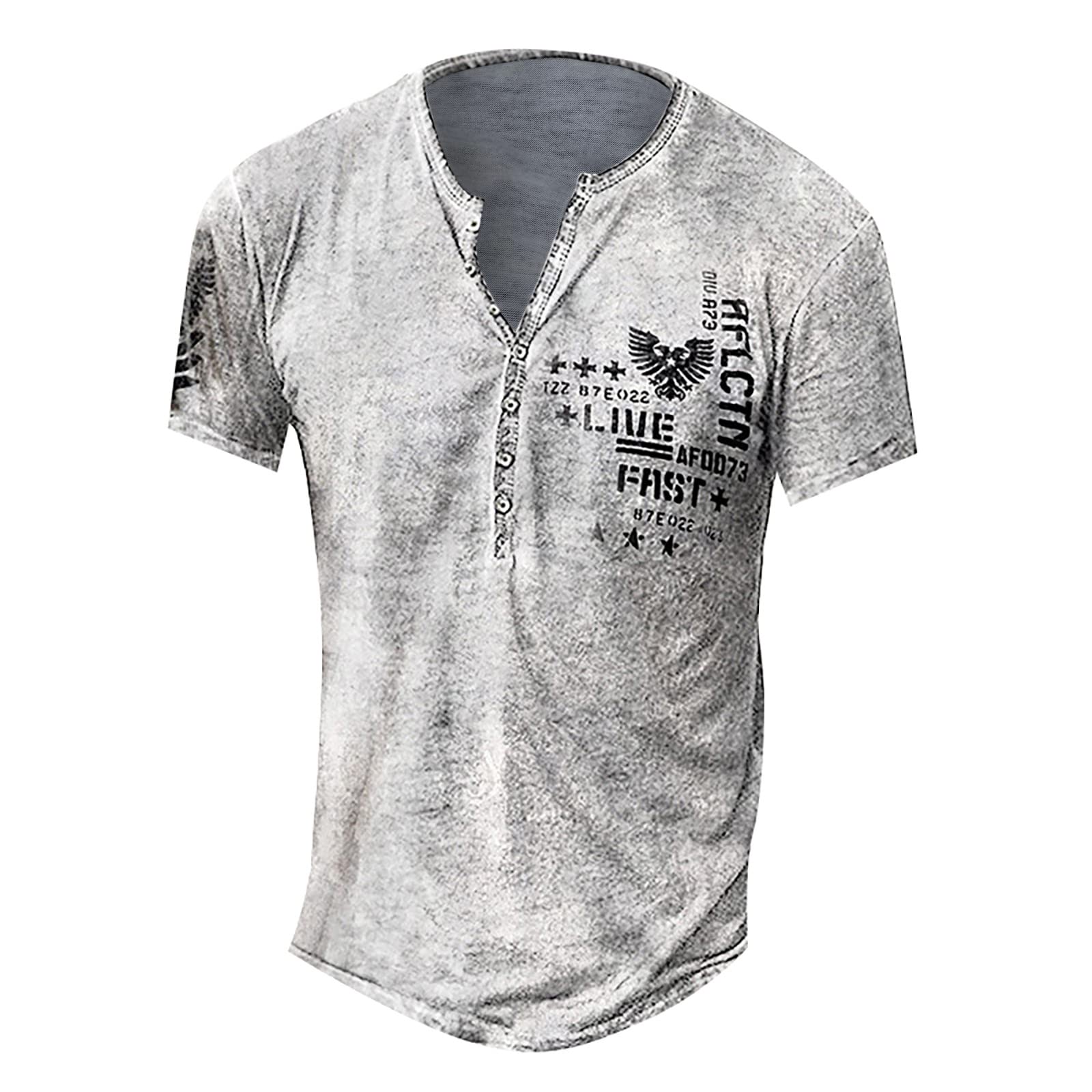 Men's Short Sleeve Henley Shirts - Casual Graphic Acid Washed T-Shirts | Lightweight Streetwear & Workout Tee for Gym, Running & Everyday Wear