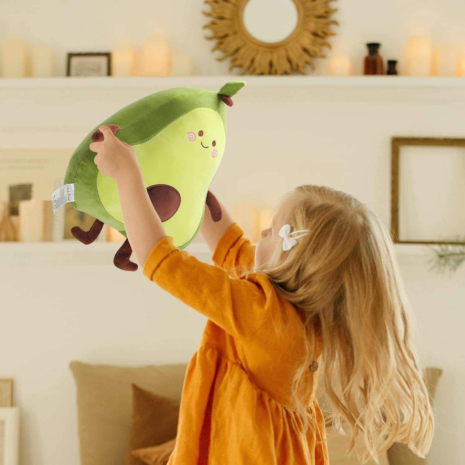 17.3 Inch Avocado Plush Pillow - Super Soft Kawaii Stuffed Animal Toy for Kids | Large Squishy Cuddle Pillow, Adorable Fruit-Shaped Hugging Toy for Bedroom, Nursery & Travel
