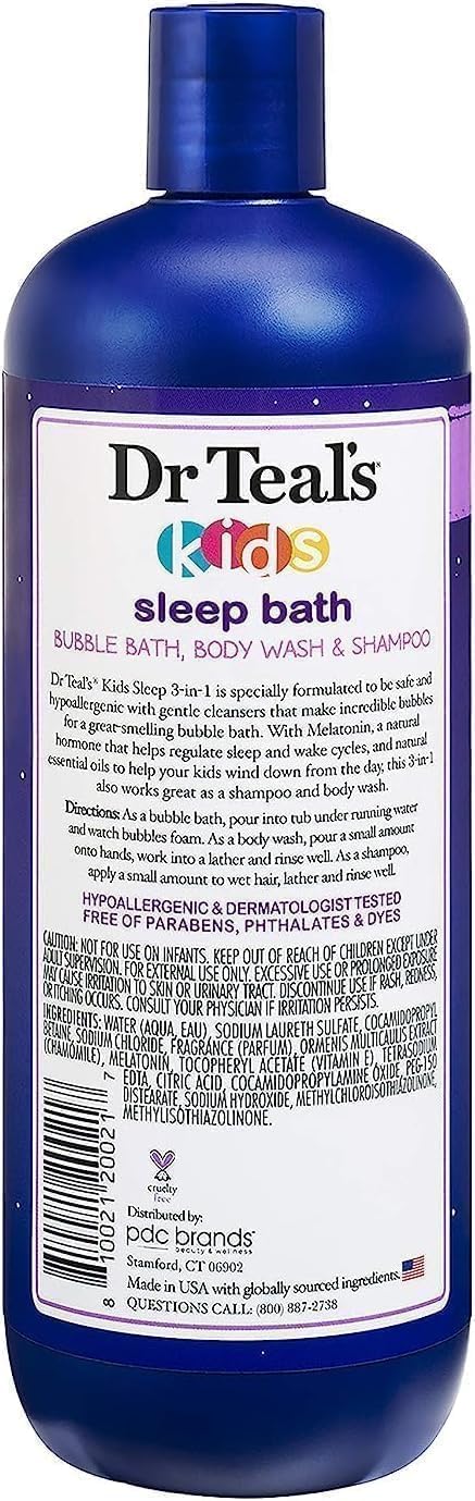 Dr. Teal's Kids 3-in-1 Foaming Bath Gift Set (2 Pack, 20oz Each) - Bubble Bath, Body Wash & Shampoo with Melatonin & Epsom Salt - Hypoallergenic & Nourishing Essential Oils - Perfect for Relaxing Bedtime Routine & Sensitive Skin Care