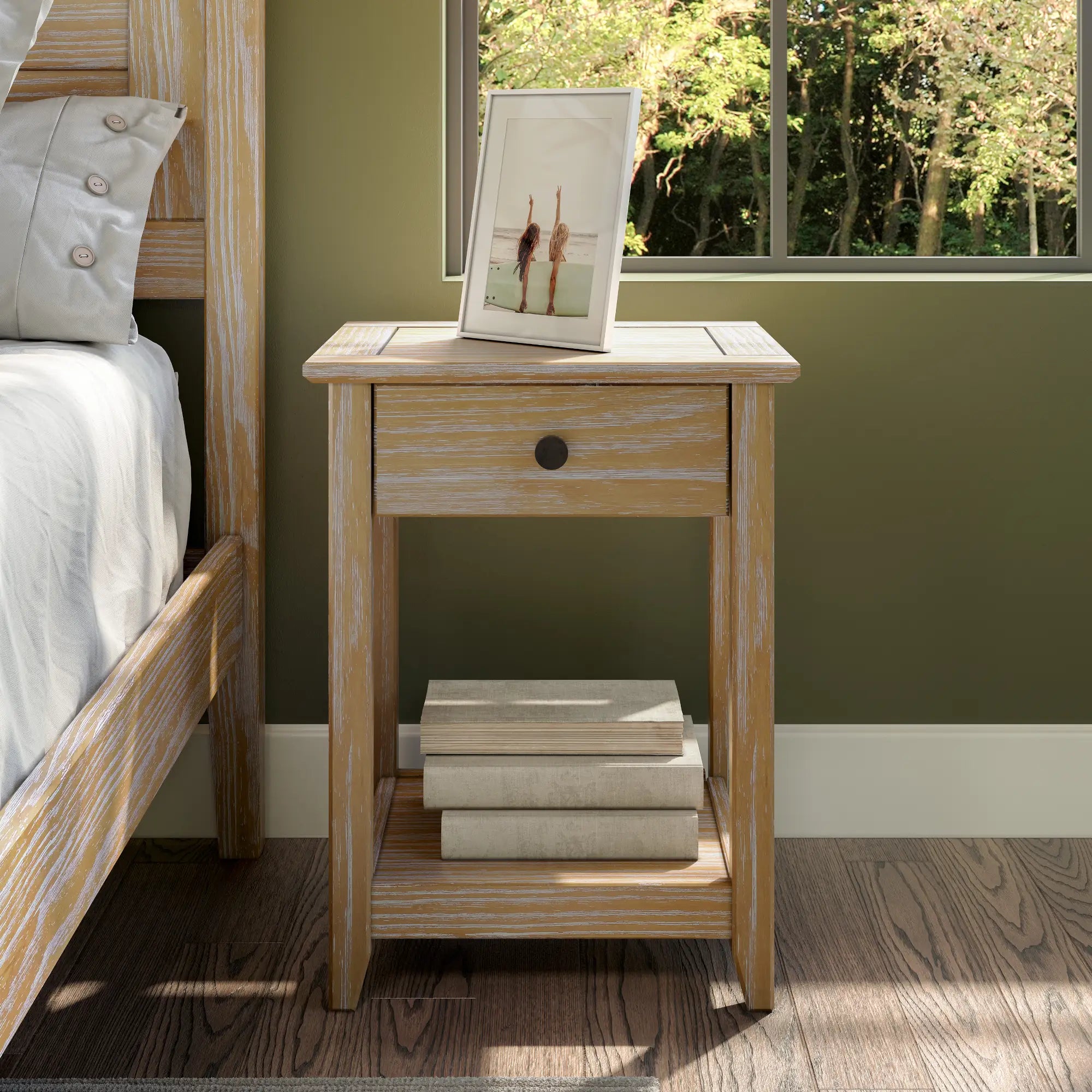 Greenport Modern End Table - Small Side Table for Living Room, Bedroom, or Office - Nightstand with Storage Shelf - Compact Accent Table for Home Decor