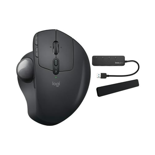 Logitech MX Ergo Wireless Trackball Mouse with Palm Rest & USB Hub - Ergonomic Design for Comfort, Precision Control - Perfect for Office, CAD Design, Graphic Work & Long Computing Sessions