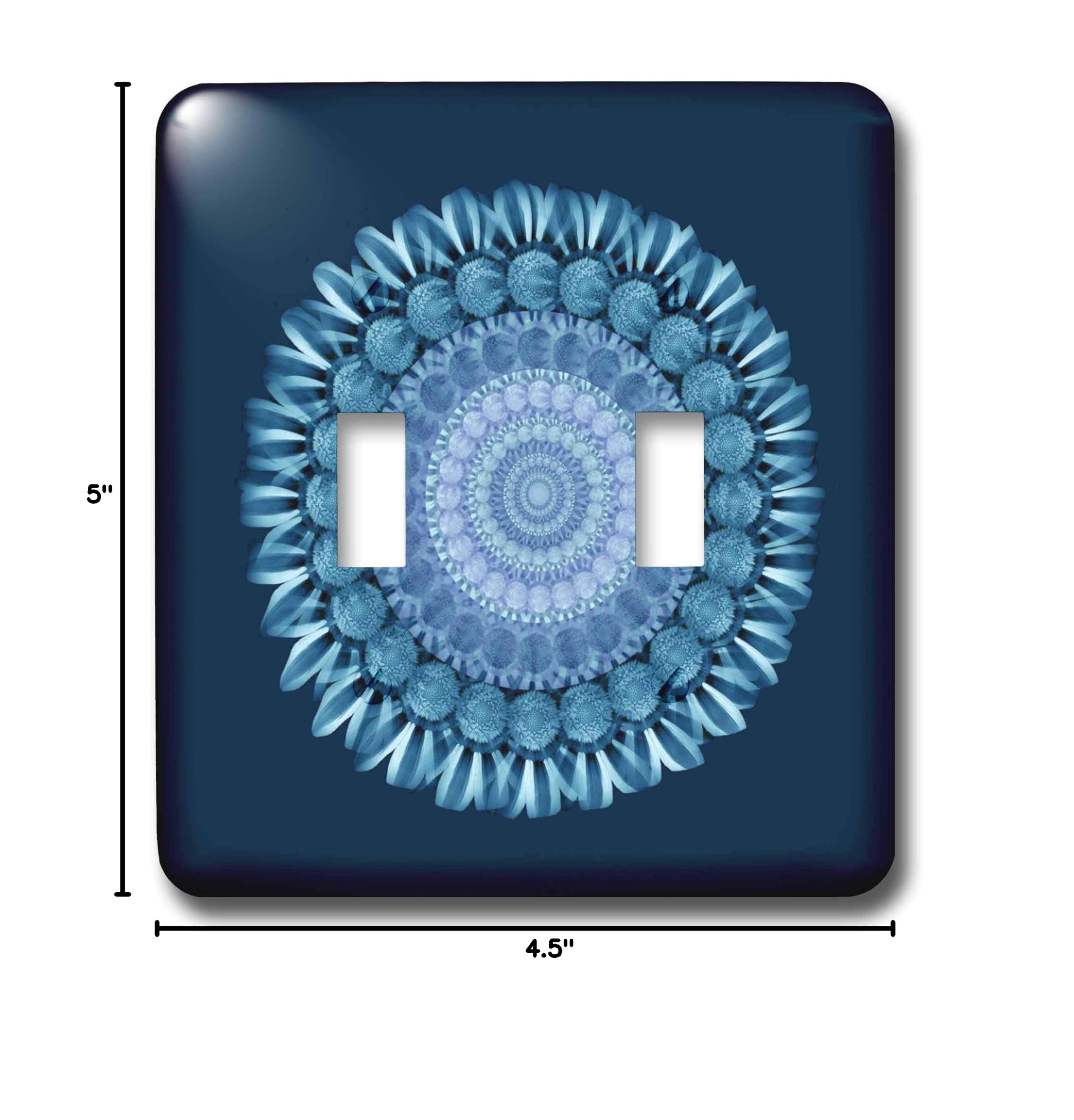 3D Rose Cerulean Blue Floral Mandala Double Toggle Switch - Navy Blue Background - Perfect for Home Decor, DIY Projects & Electrical Upgrades
