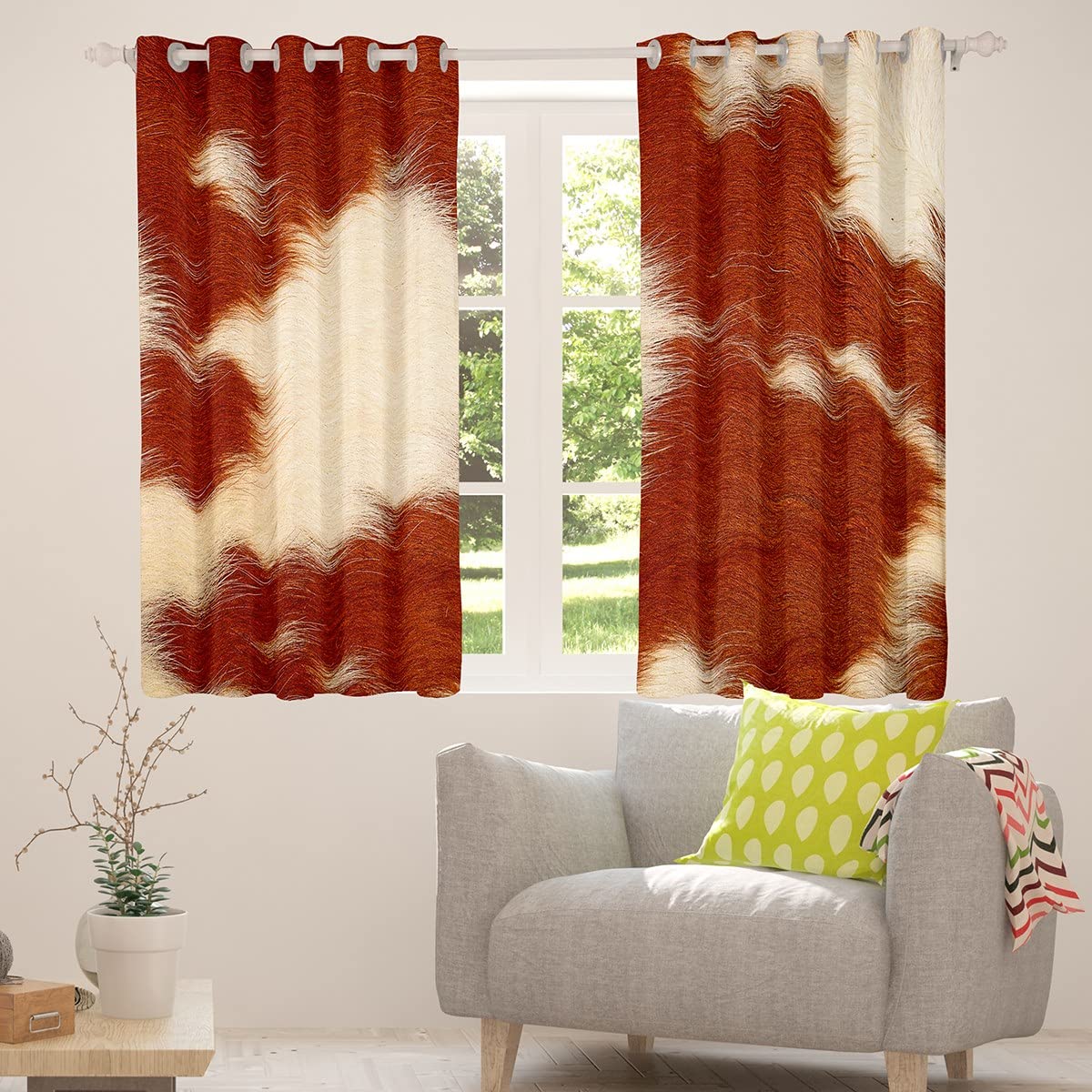 Brown Cowhide Print Window Curtains 38