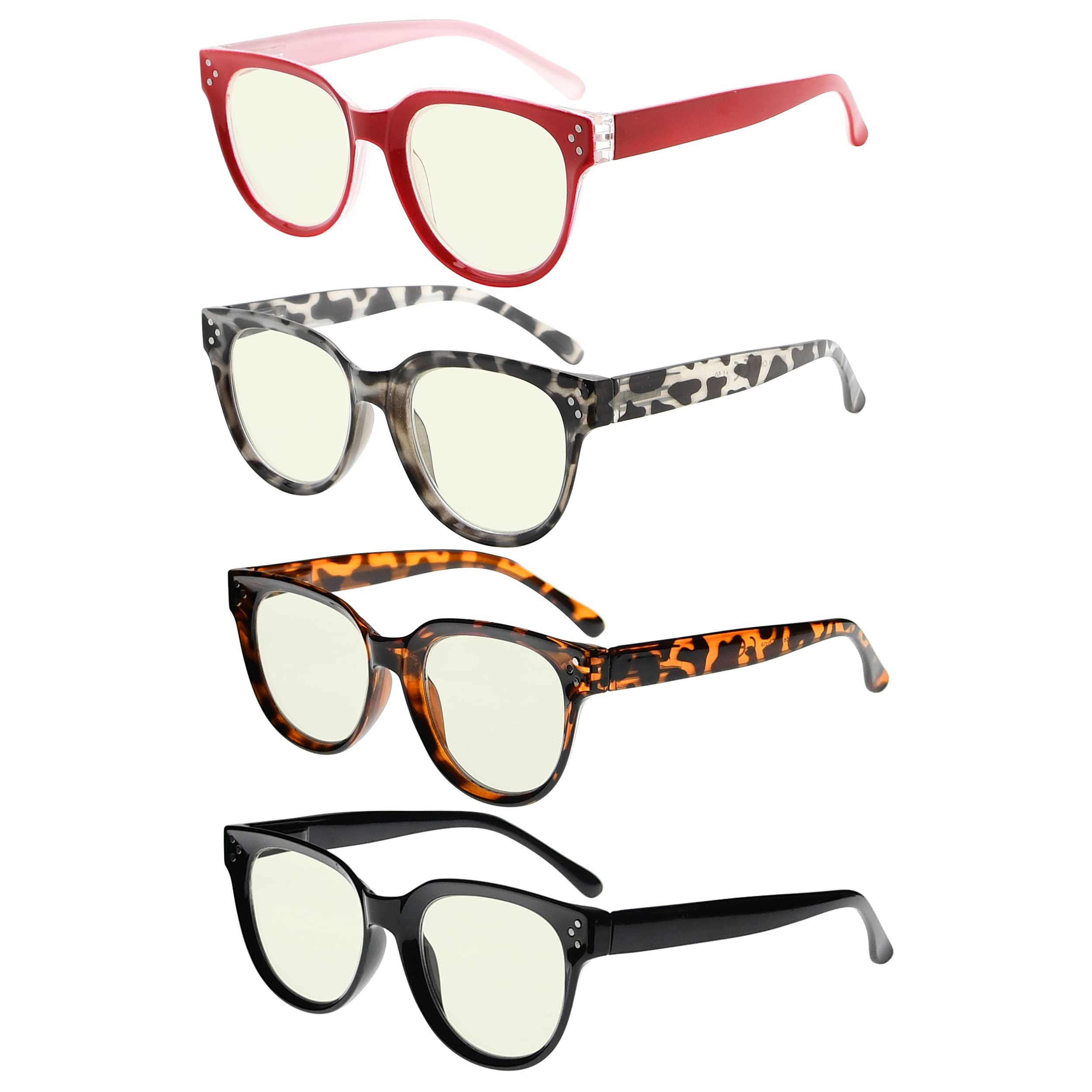 CessBlu 4 Pack Blue Light Blocking Reading Glasses for Women - Anti Glare Computer Glasses with UV Protection - Perfect for Office Work, Screen Time & Digital Eye Strain Relief
