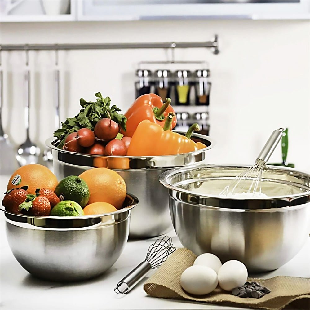 Premium Emilio Stainless Steel Mixing Bowls Set - 3-Piece Kitchen Essentials for Baking, Cooking & Food Prep - Durable & Rust-Proof for Professional Chefs & Home Cooks