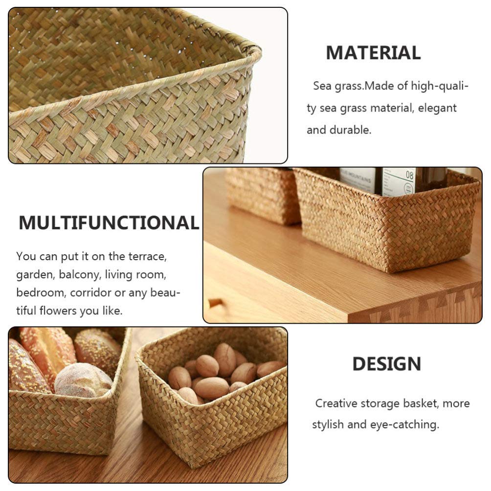 Cabilock 3-Piece Woven Storage Baskets Set - Desktop Organizer for Tea, Sundries & Clutter - Decorative Flower Basket for Home, Office & Kitchen Organization