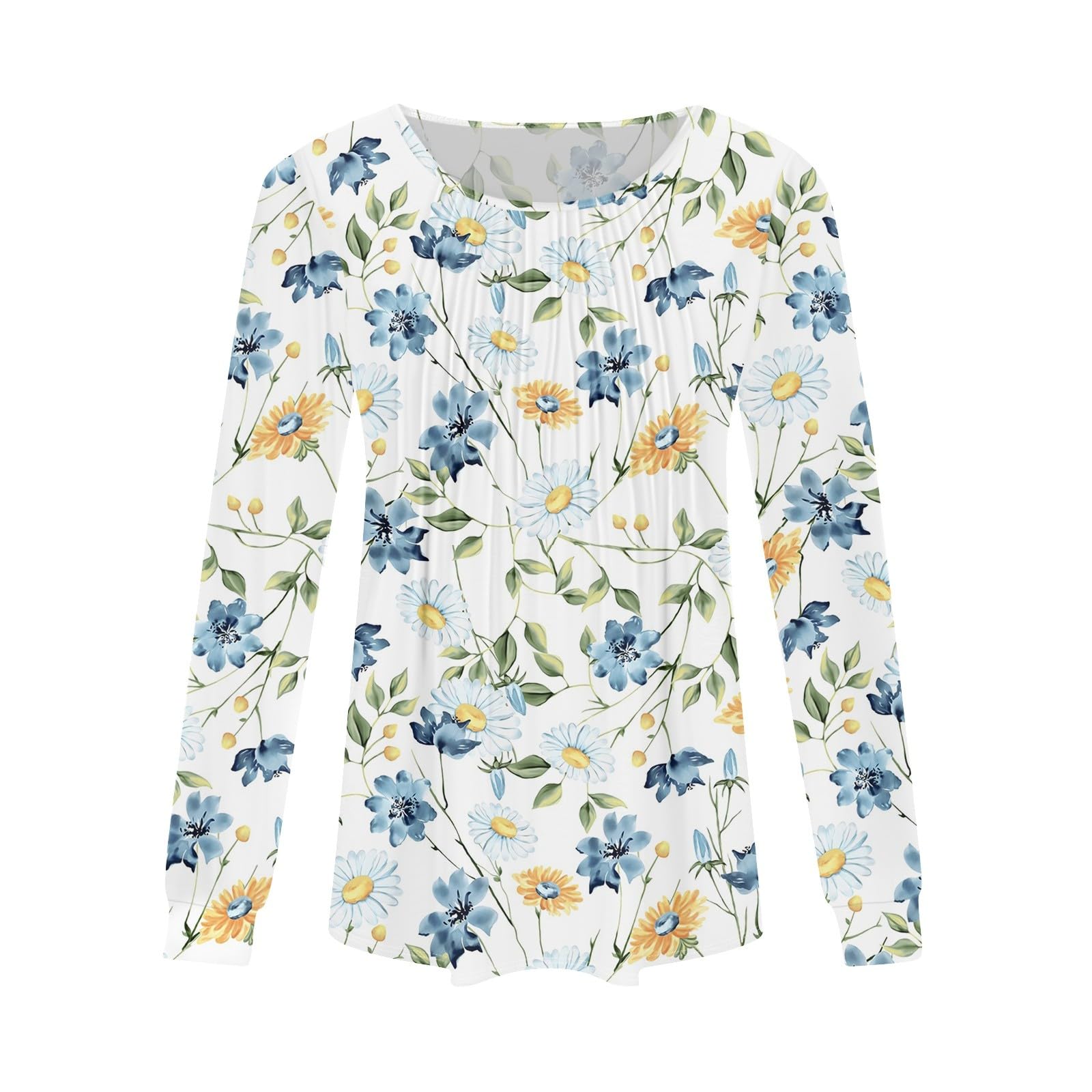 Women's Long Sleeve Tunic Tops - Casual Crewneck Loose Blouse with Floral Print, Trendy Fall Fashion Basic Top for Women | Perfect for Work, Date Night & Autumn Outfits