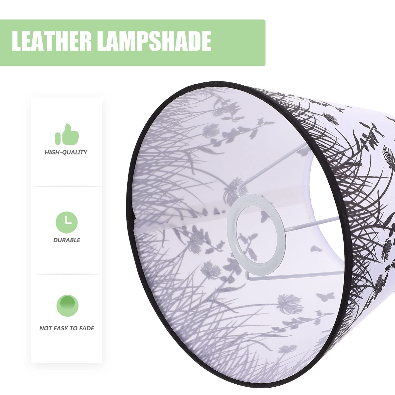 SOLUSTRE Floral Clip-On Drum Lamp Shade - Black Fabric Lampshade Cover for Table, Desk & Nightstand Lamps - Perfect for Bedroom, Living Room & Office Lighting Decor