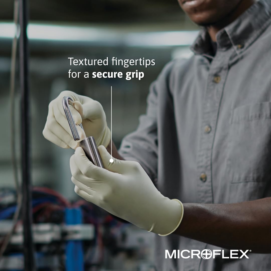 Ansell Microflex Diamond Grip MF-300 Latex Gloves - Medium Size, Powder-Free, Textured Grip for Enhanced Dexterity | Ideal for Medical, Laboratory, Food Handling & Cleaning Use