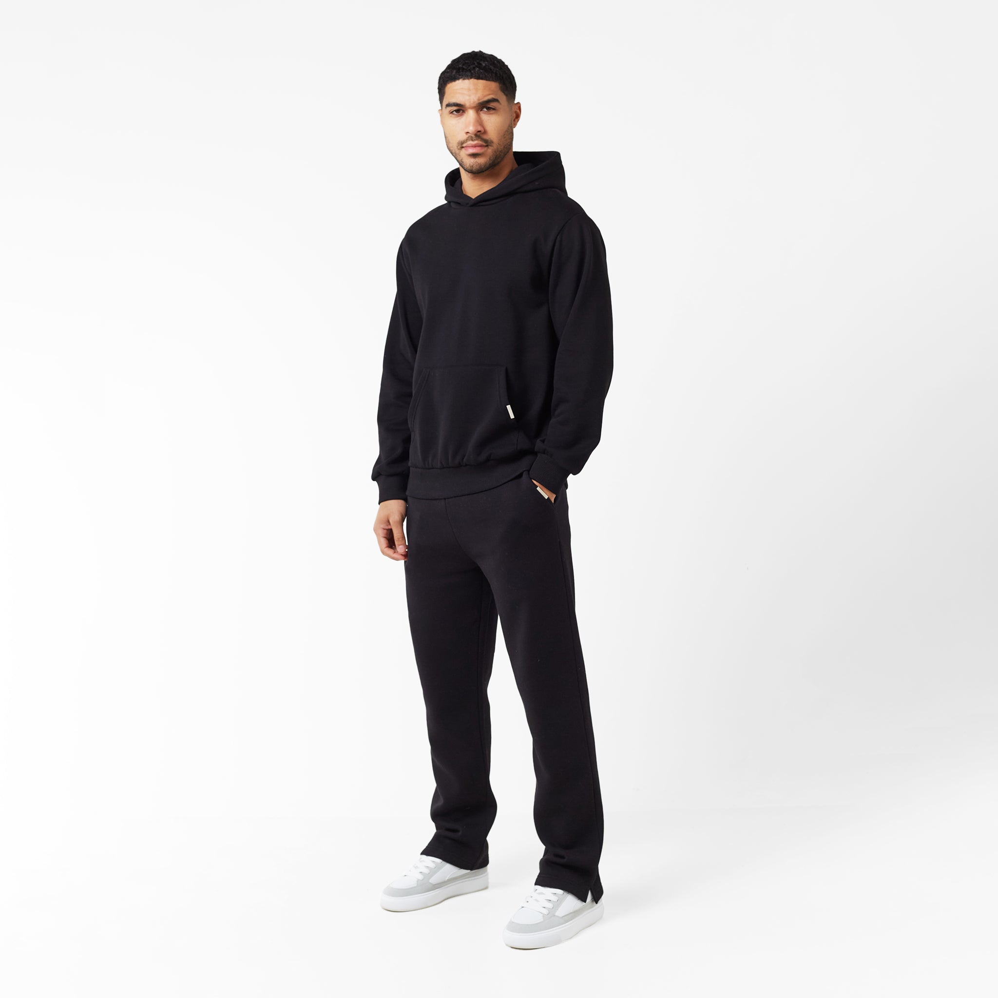Relaxed Fit Split Open Hem Tracksuit for Women - Comfortable Lounge Wear & Casual Outfit | Black | Perfect for Yoga, Running Errands & Home Relaxation