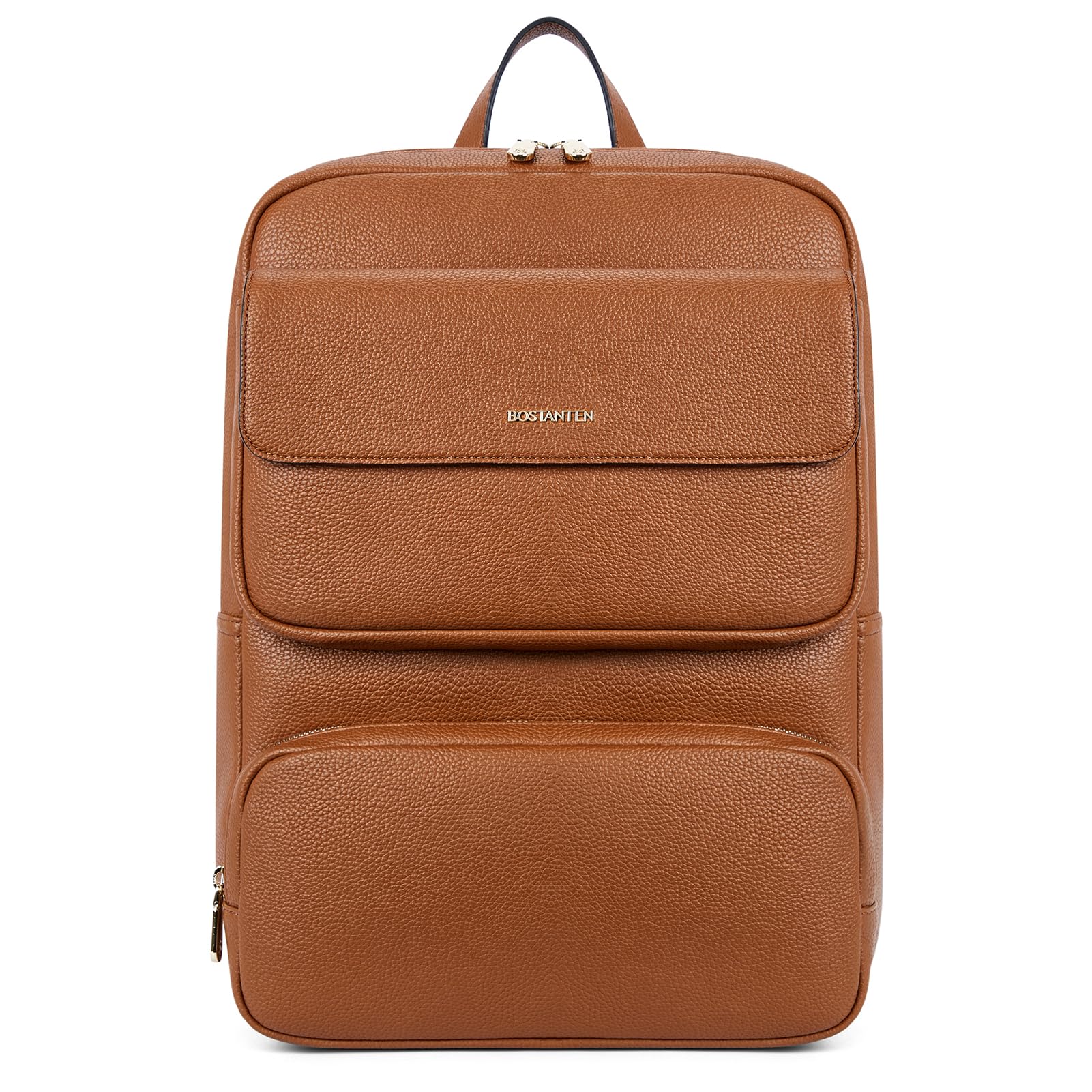 BOSTANTEN Genuine Leather Backpack for Women - 15.6 Inch Laptop Backpack, Business Travel Bag with Trolley Sleeve, Stylish Brown Shoulder Bag for Work, College & Daily Commute