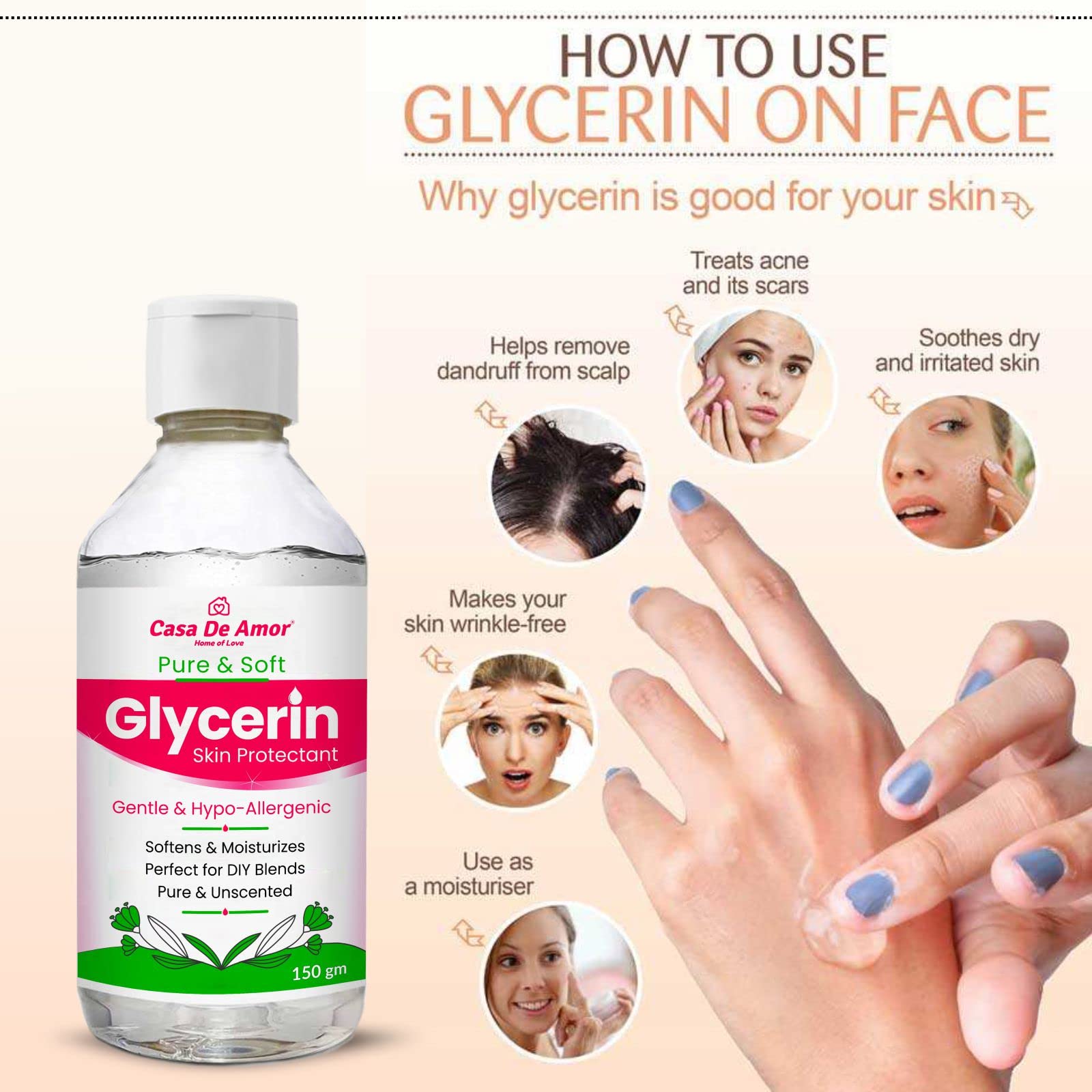 Pure Glycerin Liquid for Skin Care - 300ml Moisturizing & Softening Solution - Hydrates Dry Skin, Face & Body - Ideal for DIY Beauty, Soap Making & Hair Care