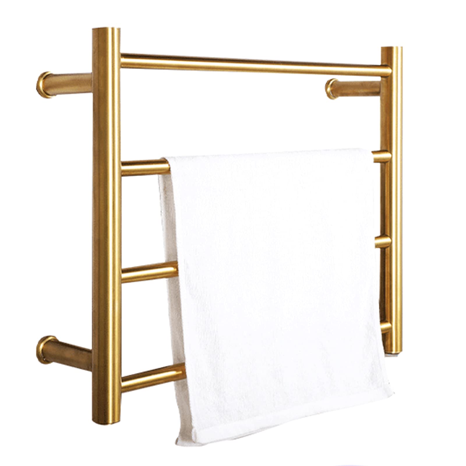 4-Bar Wall-Mounted Electric Towel Warmer - Smart Thermostat Heated Towel Rack - Brushed Gold Stainless Steel Bathroom Radiator - Perfect for Spa, Hotel & Luxury Home Use