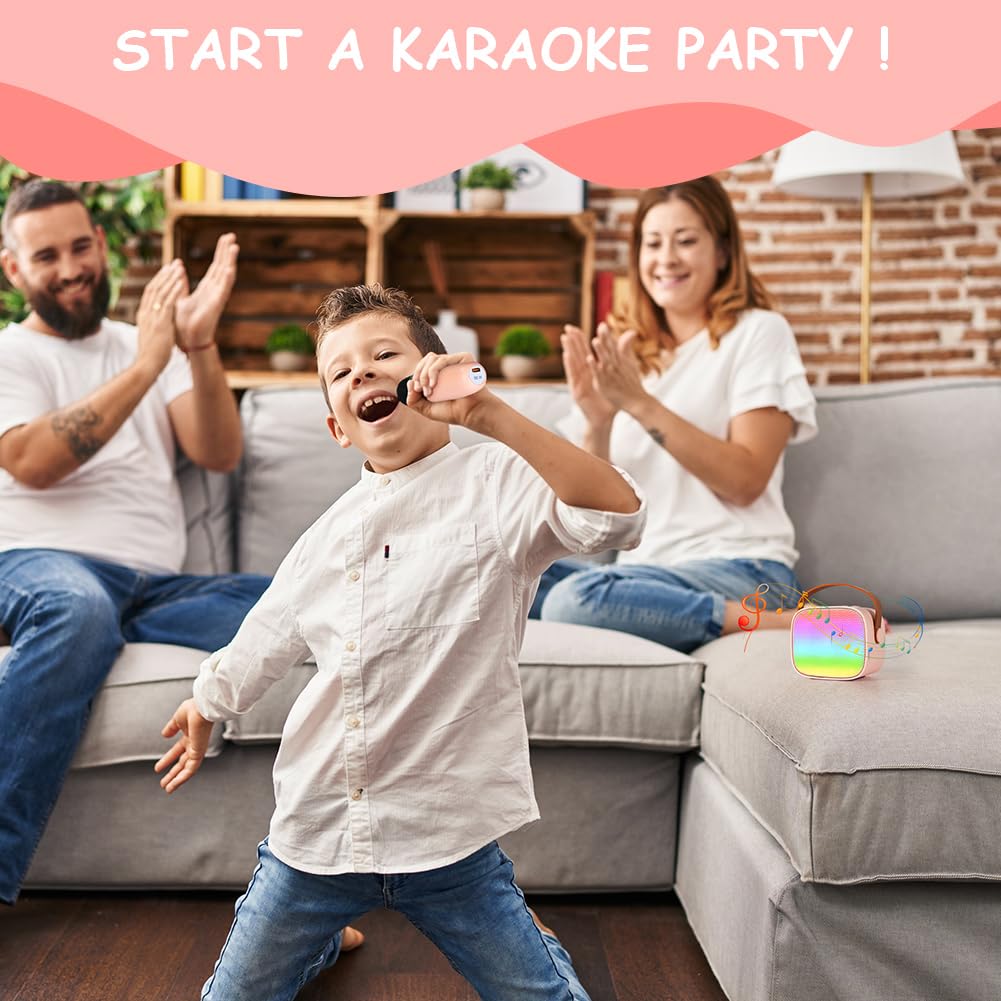 Ainiv Wireless Karaoke Microphone with 2 Mics, LED Lights & Voice Changer - Kids Singing Microphone Toy for Girls & Boys - Perfect for Birthday Gifts, Home Karaoke Parties & Family Fun
