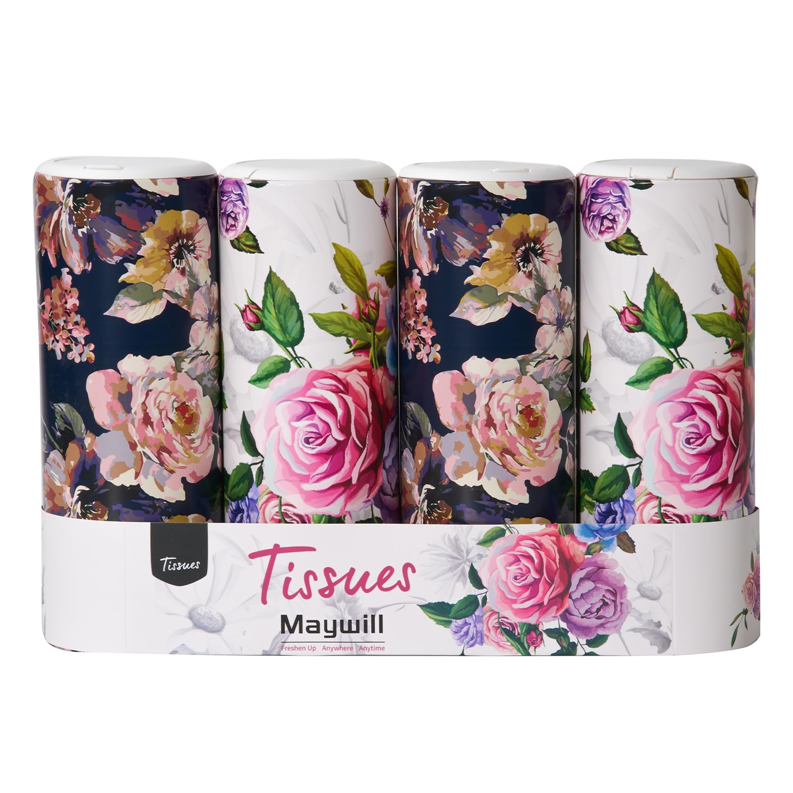 4-Pack Round Car Tissue Holder with Cap, Travel Tissue Tube for Car Cup Holder, Compact Facial Tissue Container for Car, Home, Office, and On-the-Go Use