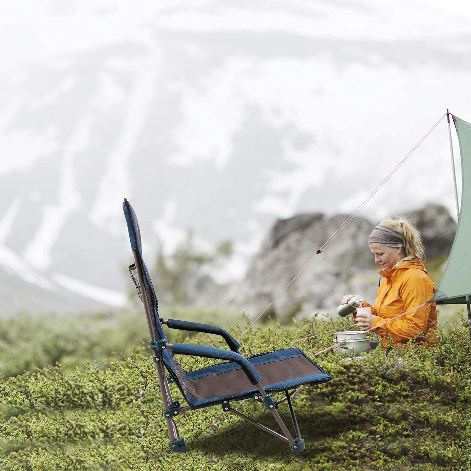 RedSwing Low Sling Beach Chair - Foldable Low Profile Camping Chair for Adults, High Back Portable Outdoor Chair for Beach, Backpacking & Picnics (Blue, Set of 2) - Perfect for Beach Vacations, Camping Trips & Backyard Relaxation